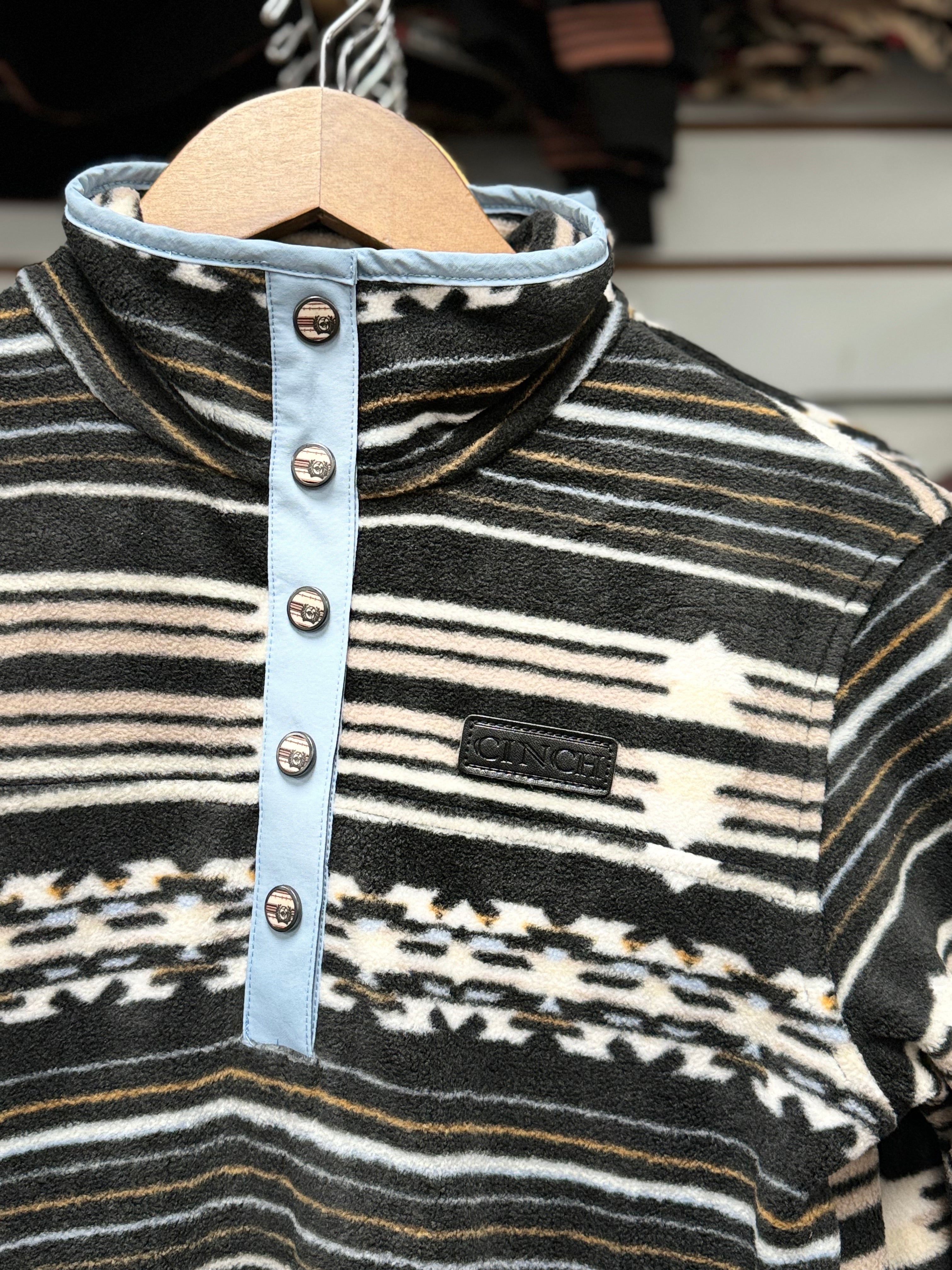 Cinch Womens Pullover Black/White Blue & Aztec Pattern