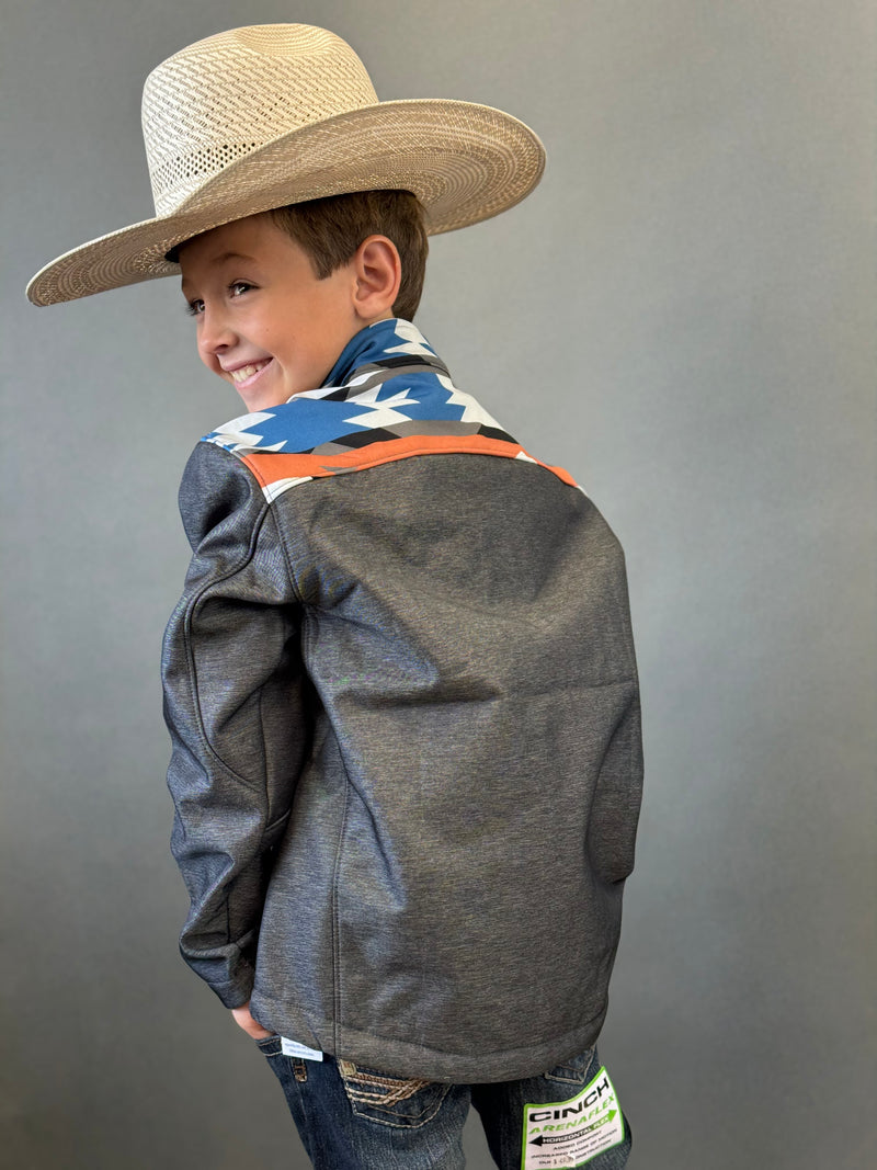 HOOEY SOFT SHELL JACKET YOUTH TAN W/AZTEC CHARCOAL