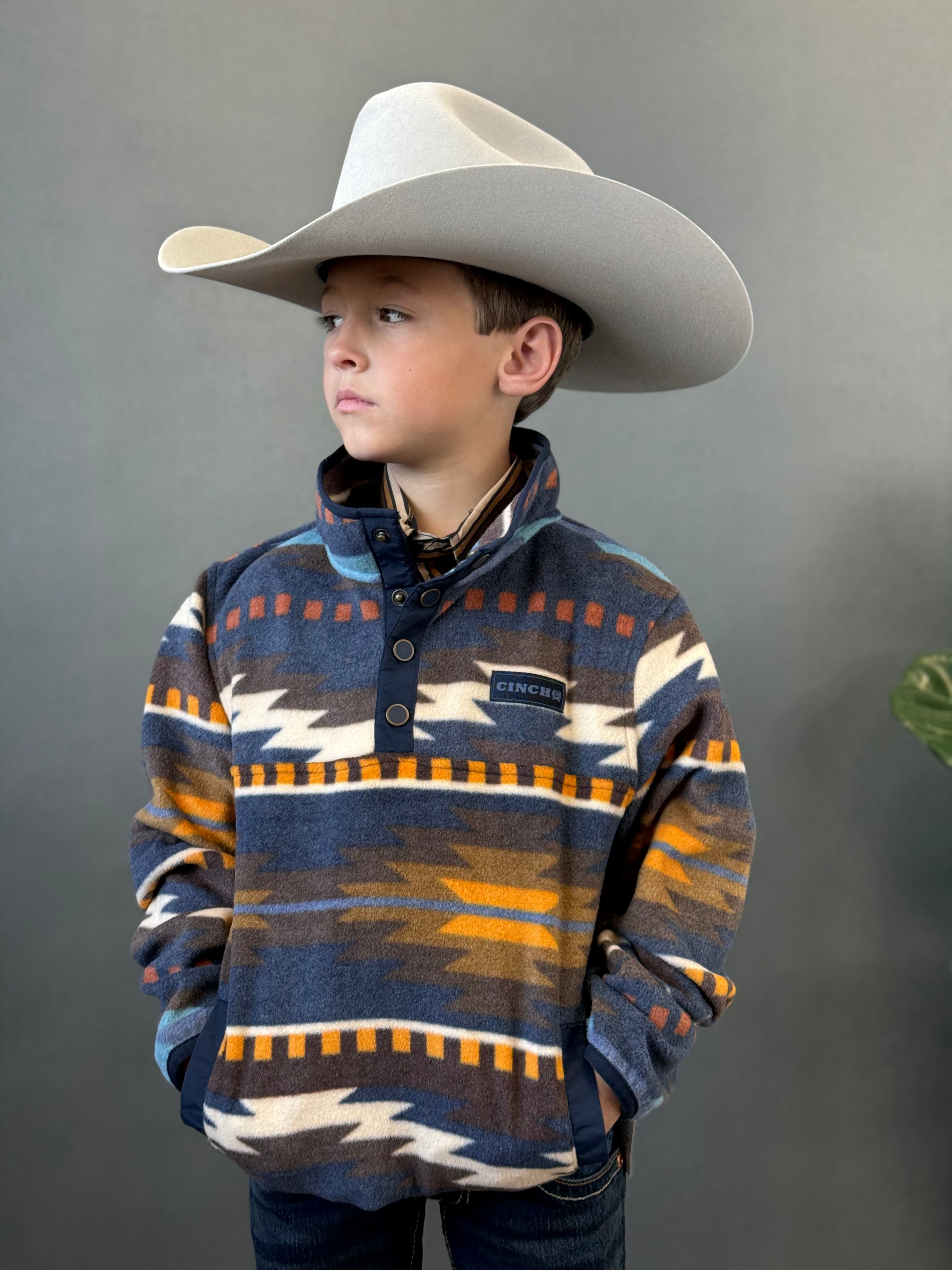 CINCH YOUTH FLEECE BLUE AZTEC PULL OVER