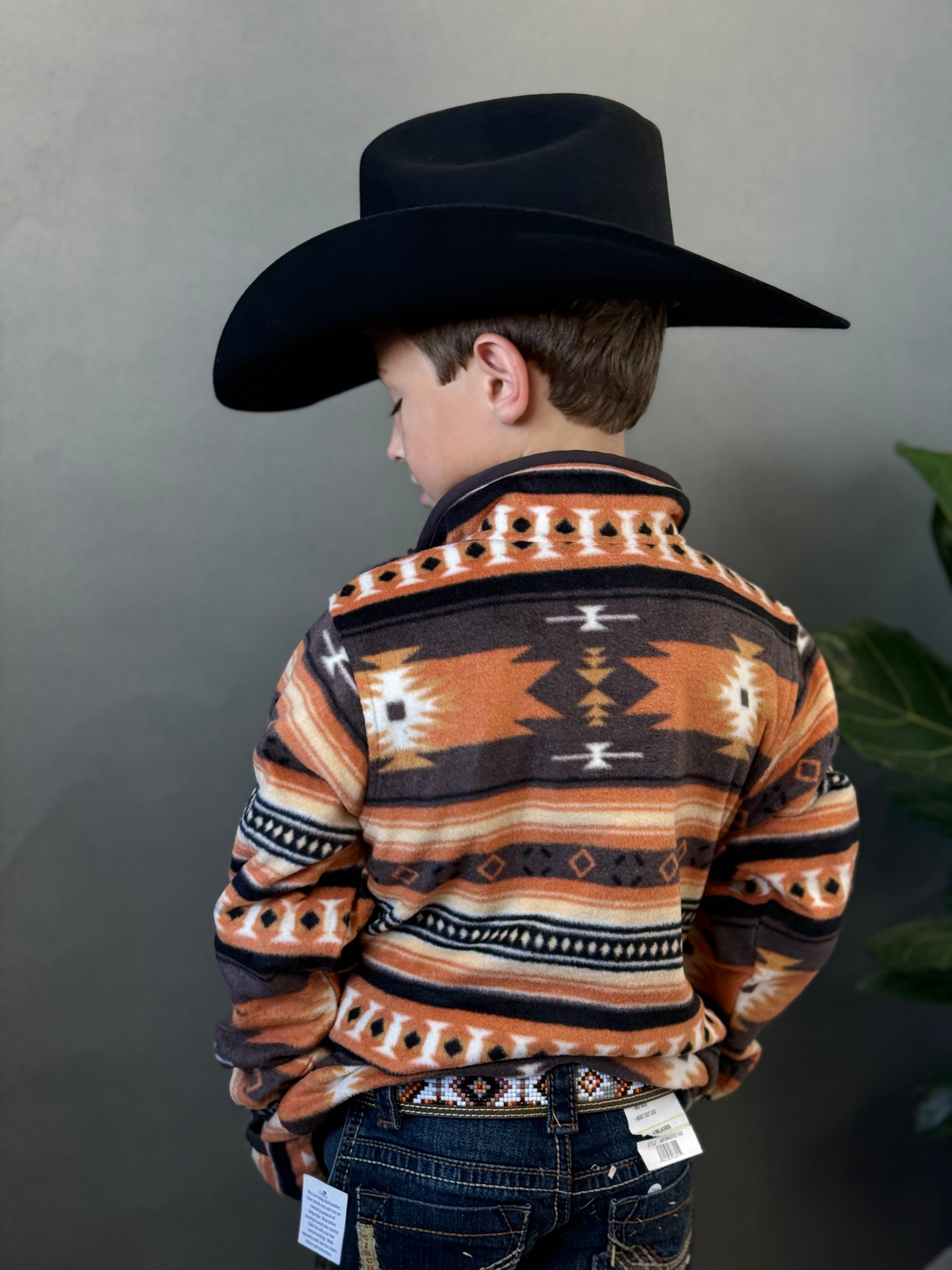 CINCH YOUTH FLEECE ORANGE AZTEC PULL OVER