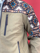 Hooey® Men's Jacket Tech Softshell Tan w/ Brown Aztec Sleeves