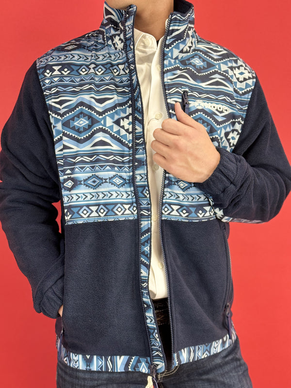 Hooey® Men's Jacket Tech Fleece, Navy Aztec Pattern Full Zip