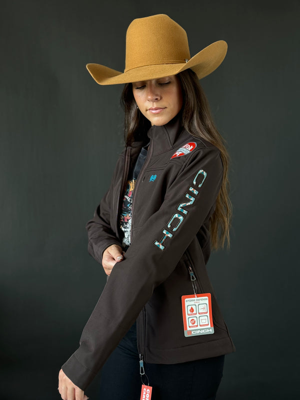 Cinch Womens Brown / Turquise Team Logo Softshell Jacket