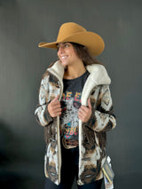 Rock&Roll Womens Aztec wool coat Fringe Dark Brown