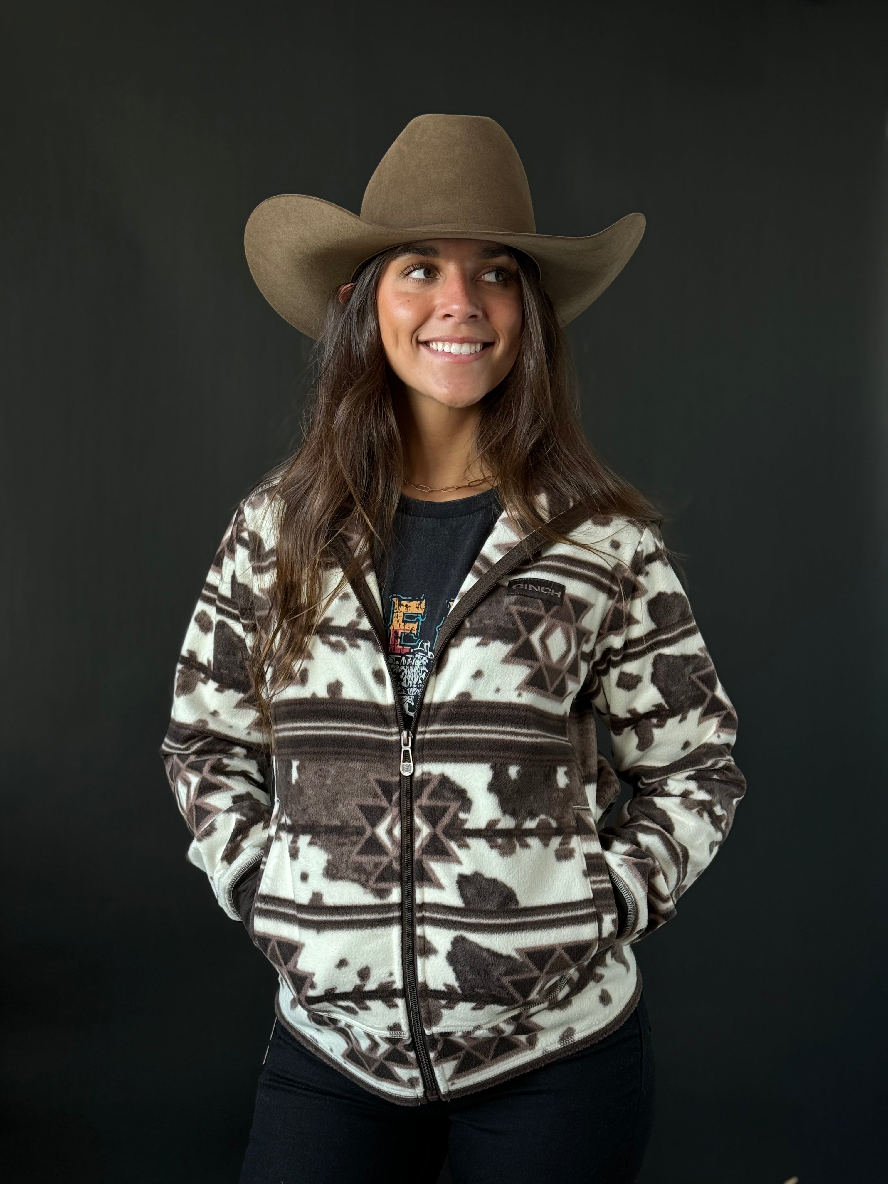 Cinch Womens Pullover Black/White & Aztec Pattern