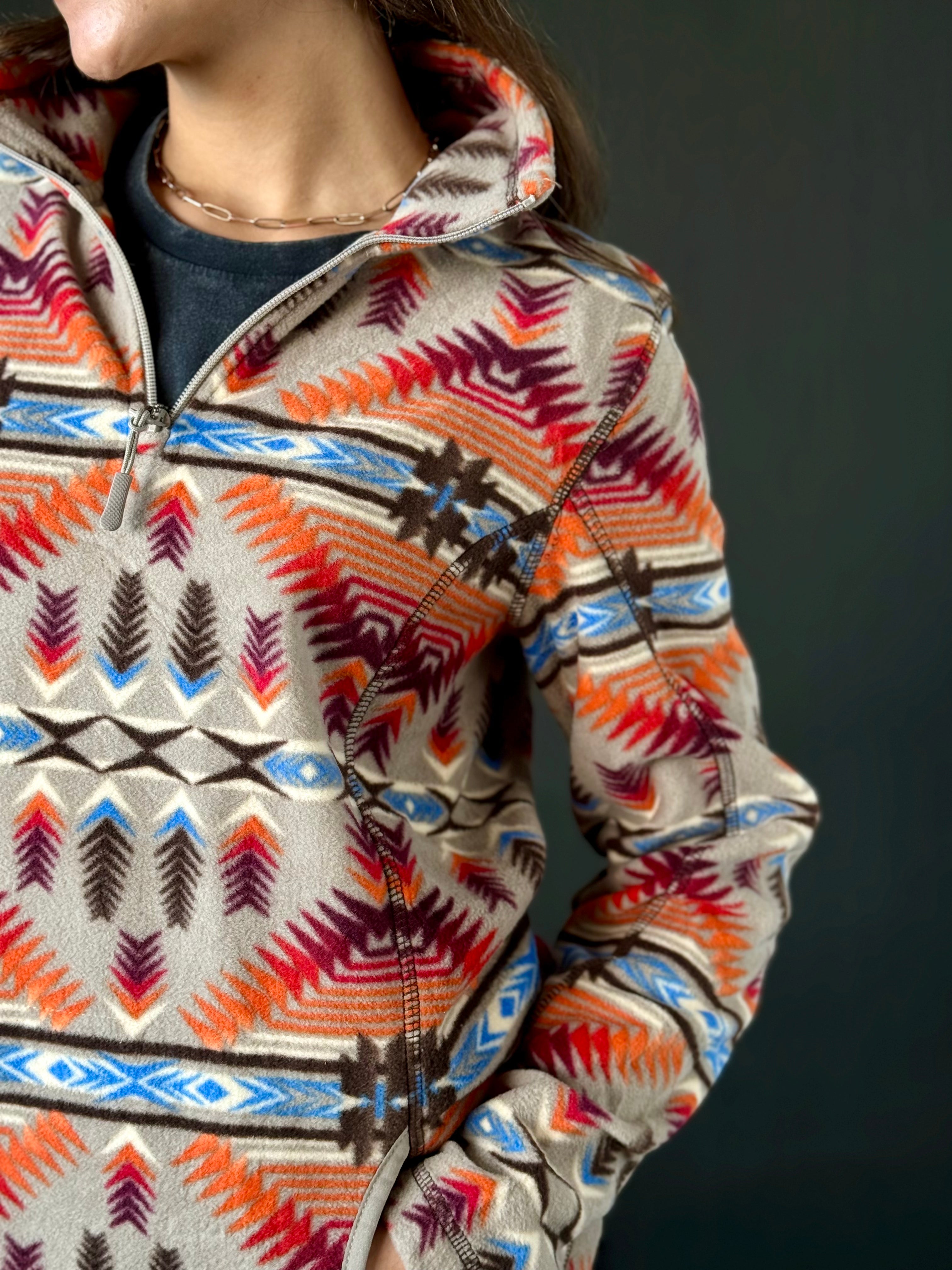 Rock&Roll Womens Aztec Fleece pullover tan