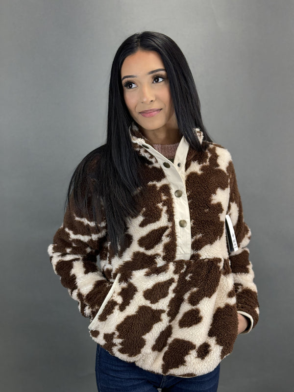 Ariat Berber Snap Front Sweatshirt Cow Print Brown