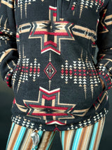 Rock&Roll Womens Aztec Printed  Fleece Pullover Black