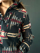 Rock&Roll Womens Aztec Printed  Fleece Pullover Black