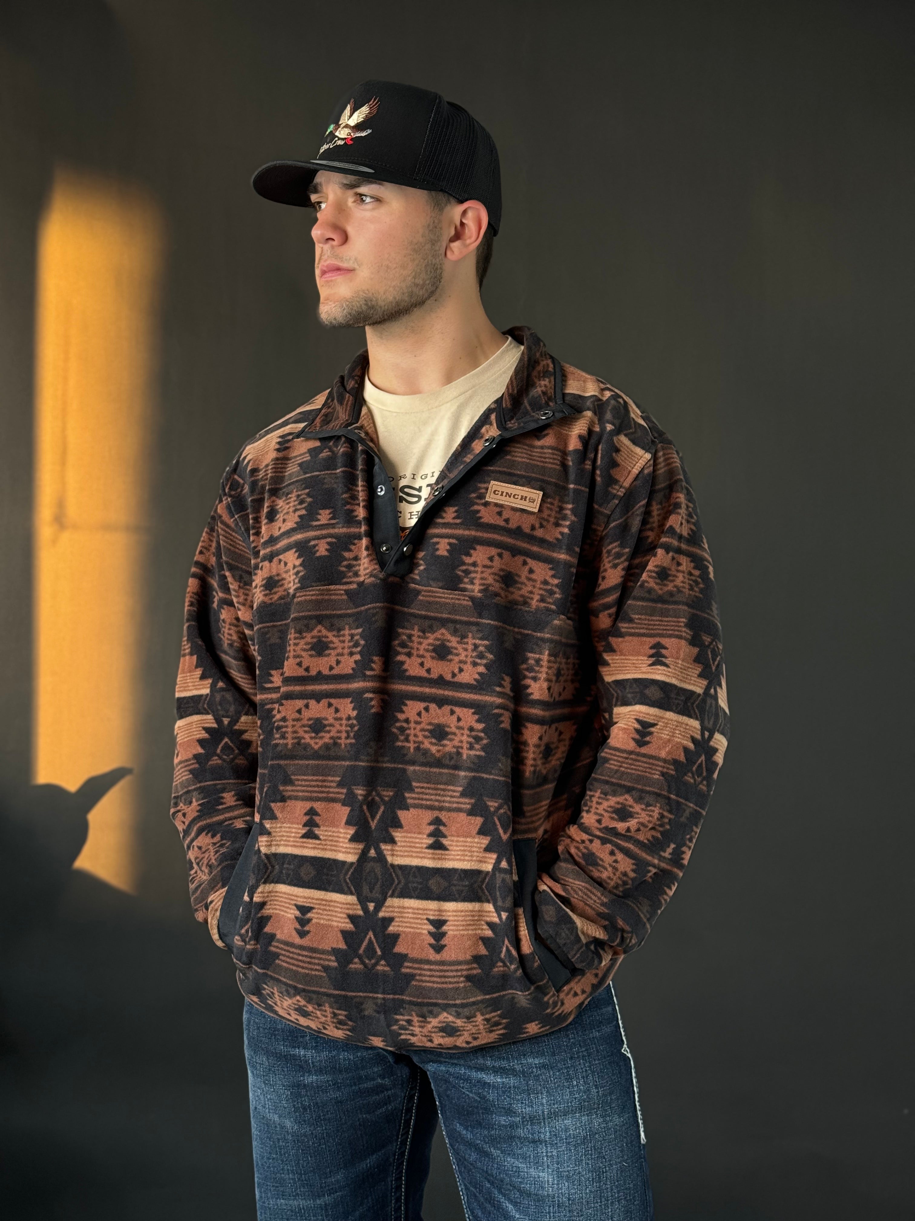 CINCH MENS Light Brown Black Aztec Pull Over