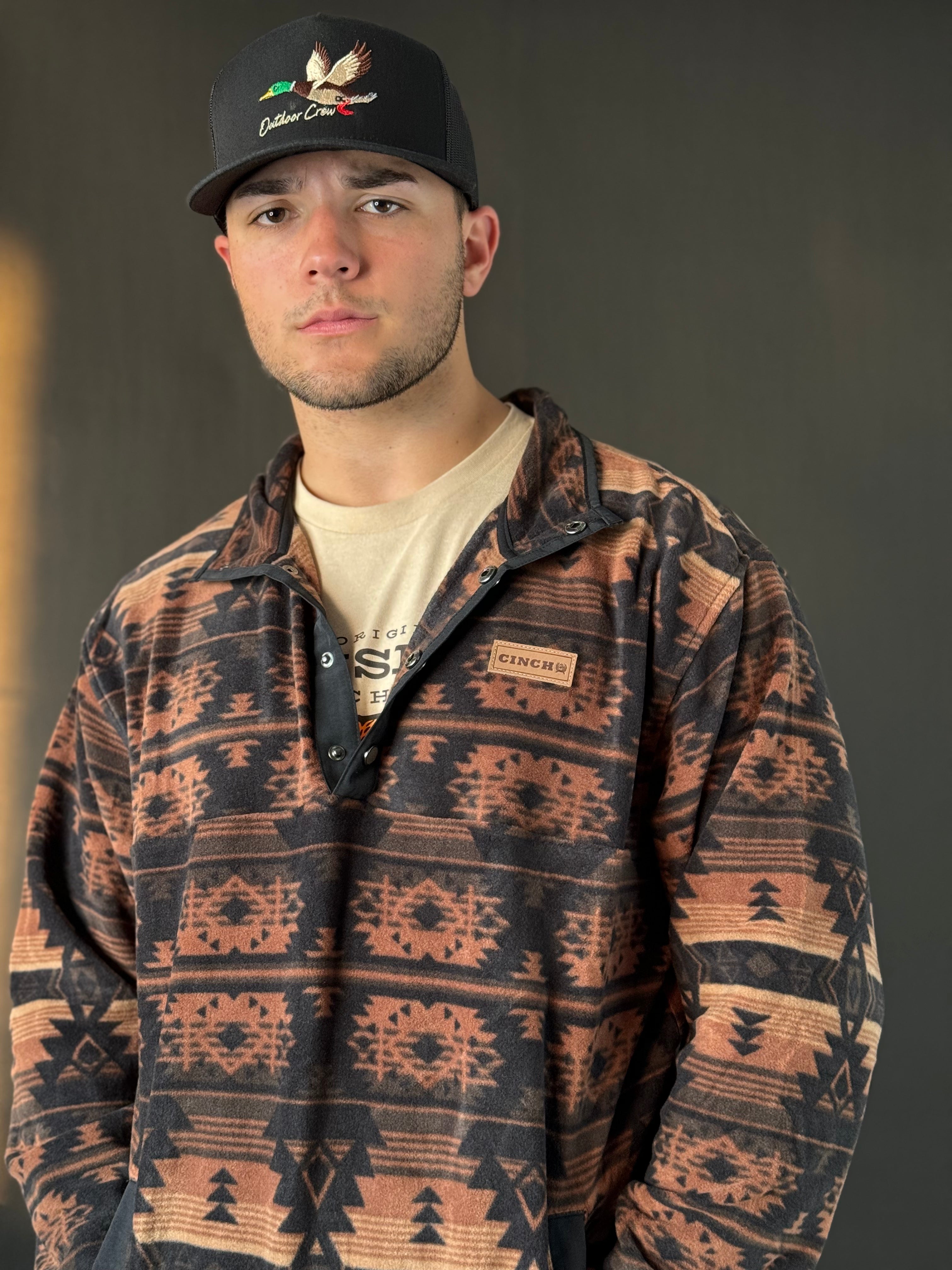 CINCH MENS Light Brown Black Aztec Pull Over