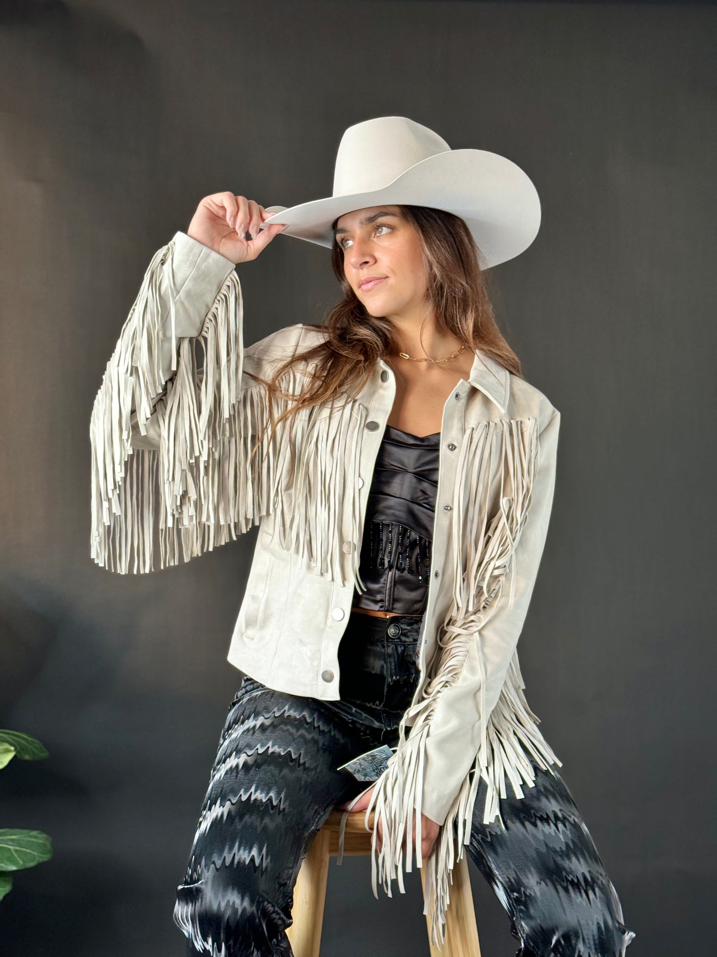 Rock&roll Womens Micro Suede Jacket W Fringe Natural