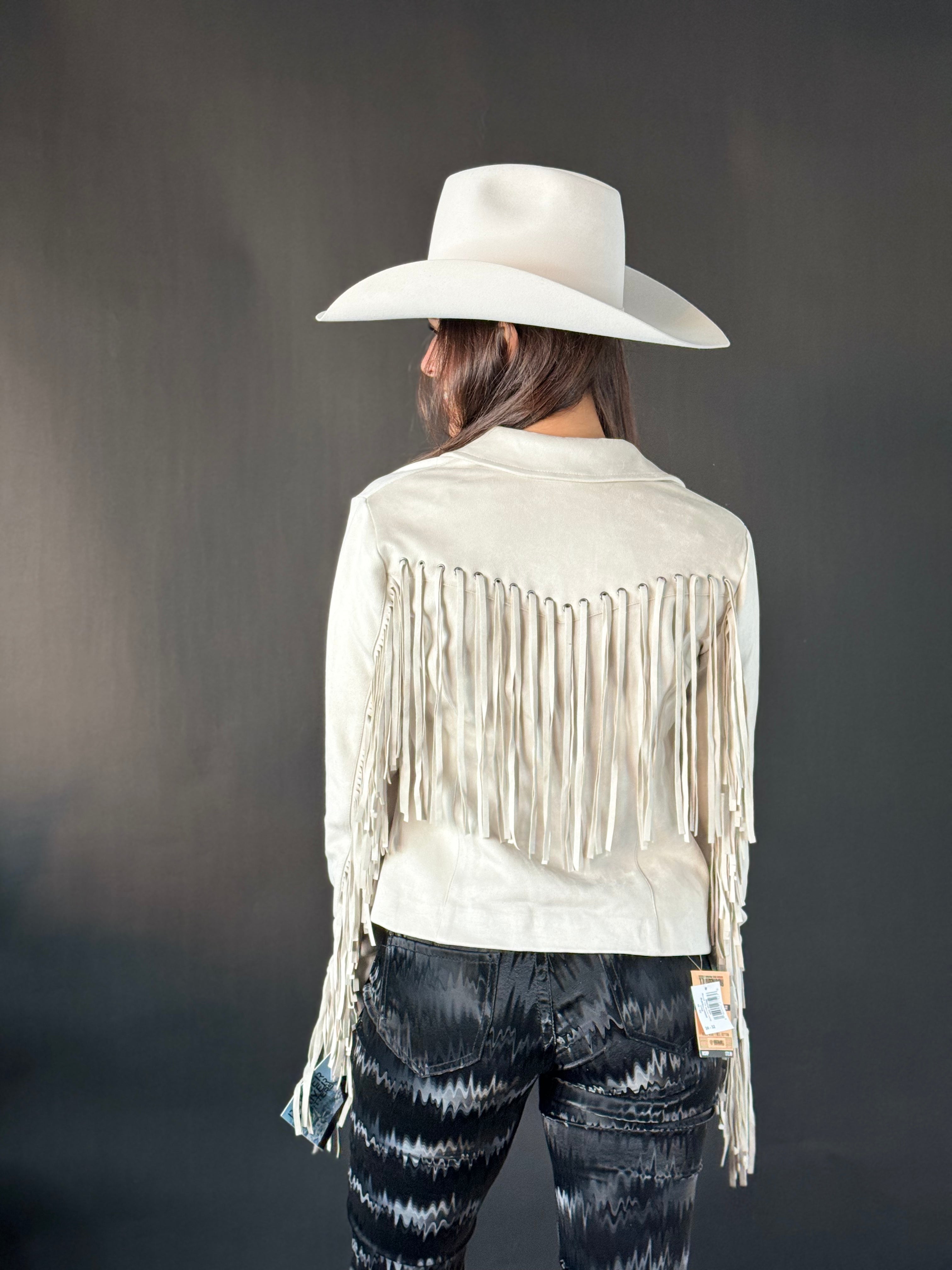 Rock&roll Womens Micro Suede Jacket W Fringe Natural