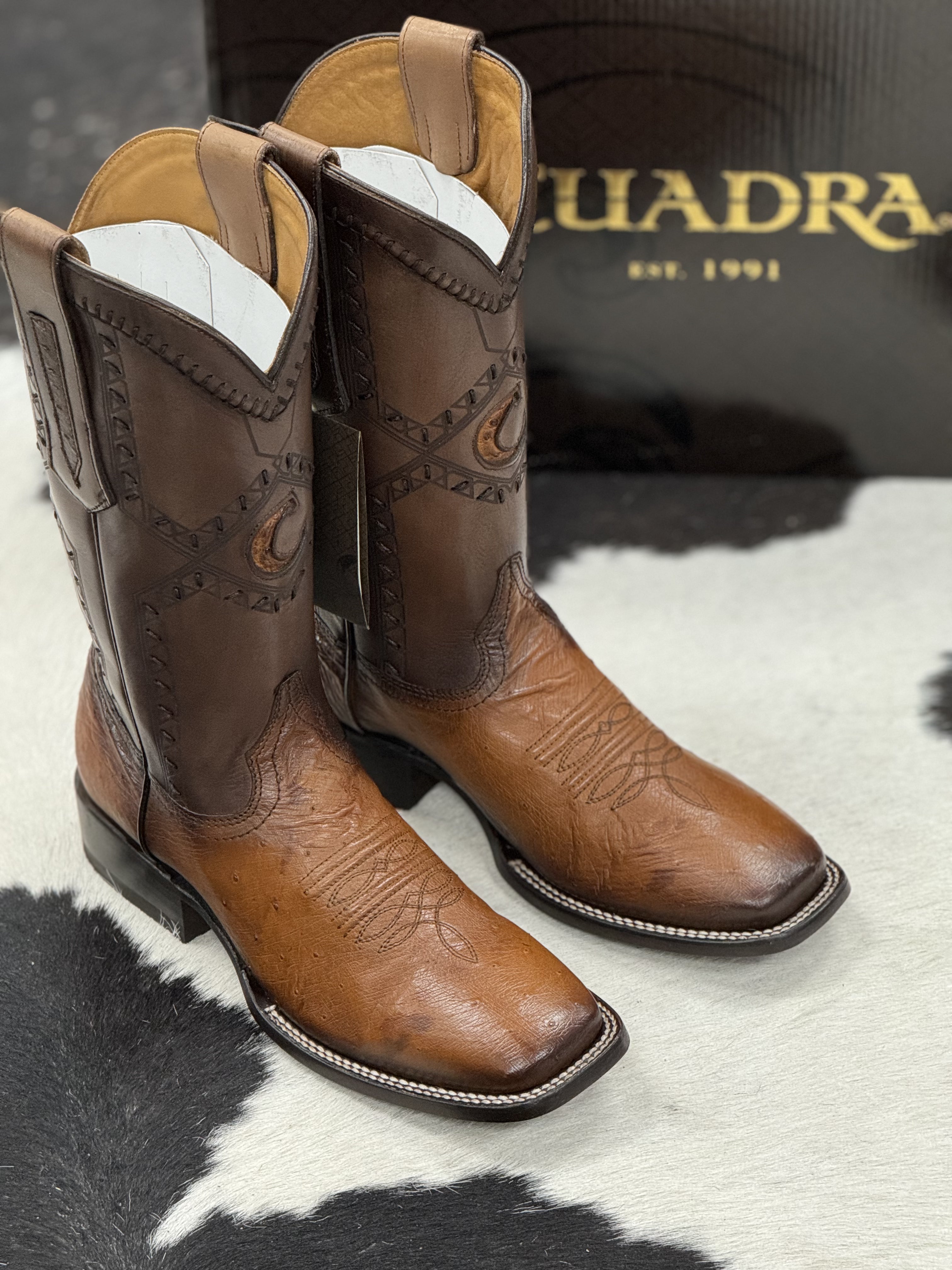 CUADRA BOOTS PANZA DE AVESTRUZ FLAME HONEY LASER & WOVEN SQUARE TOE