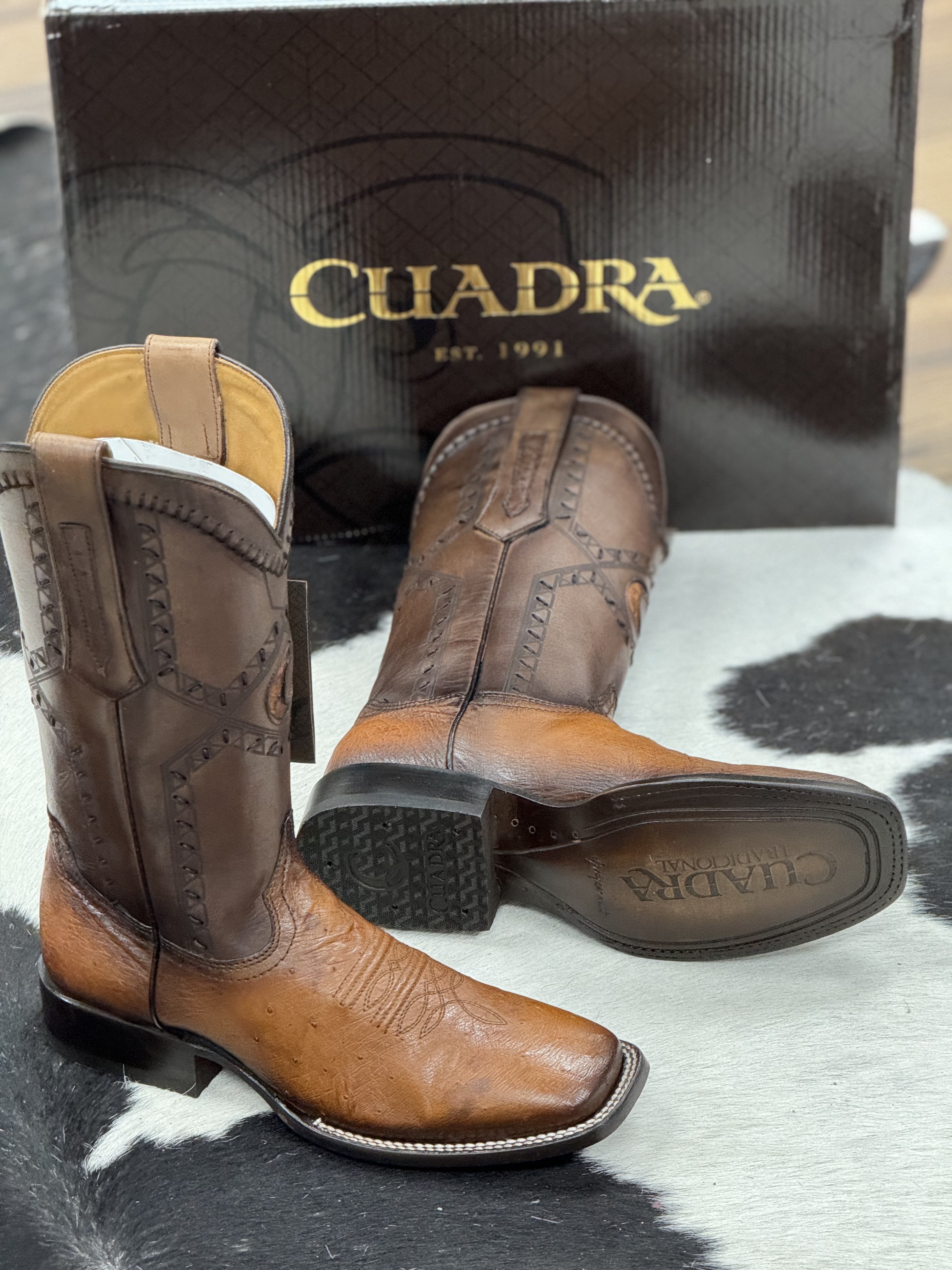 CUADRA BOOTS PANZA DE AVESTRUZ FLAME HONEY LASER & WOVEN SQUARE TOE