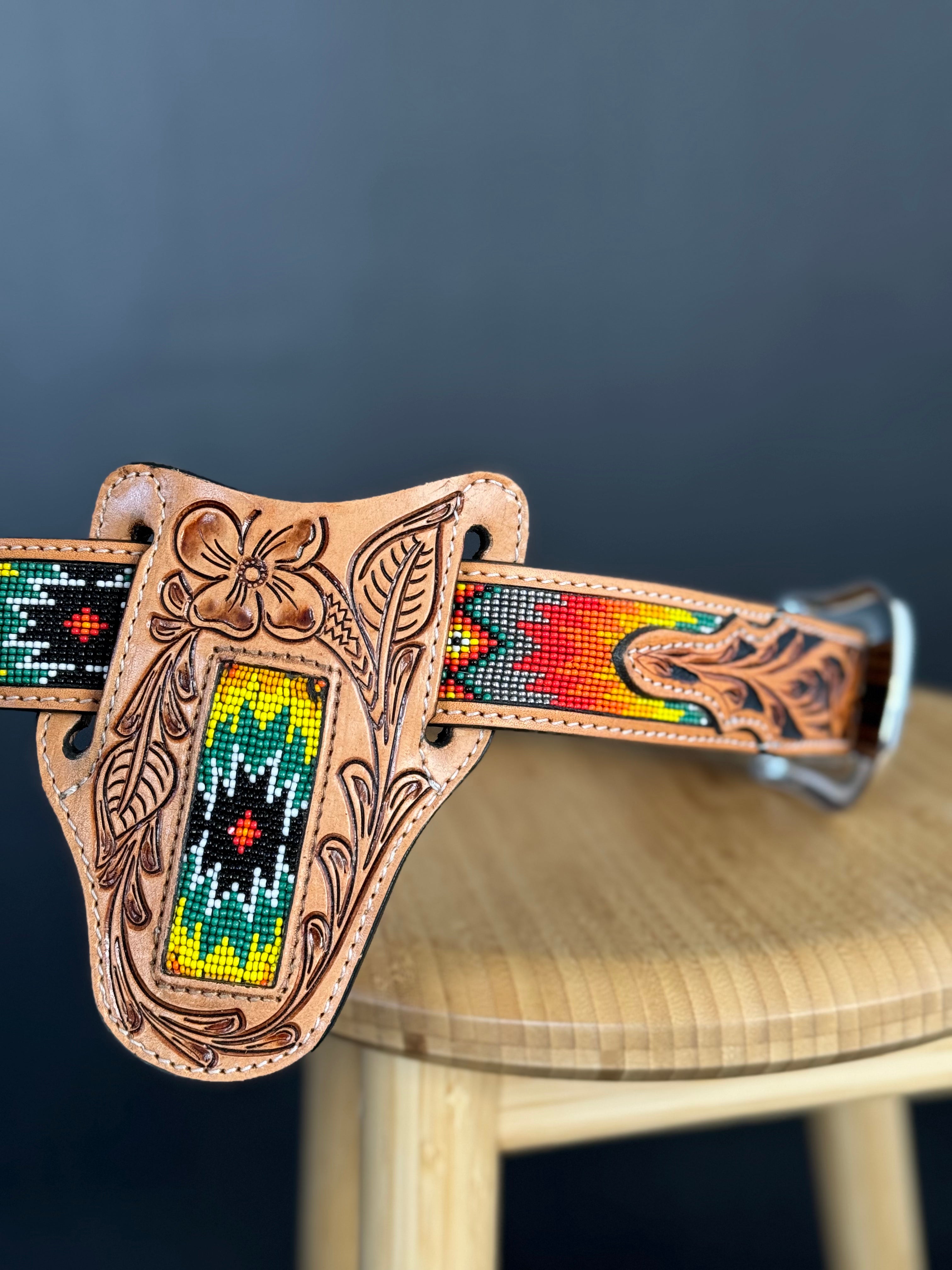 Cinto Azteca Cuero Cincelado Orange/Green Only Belt!