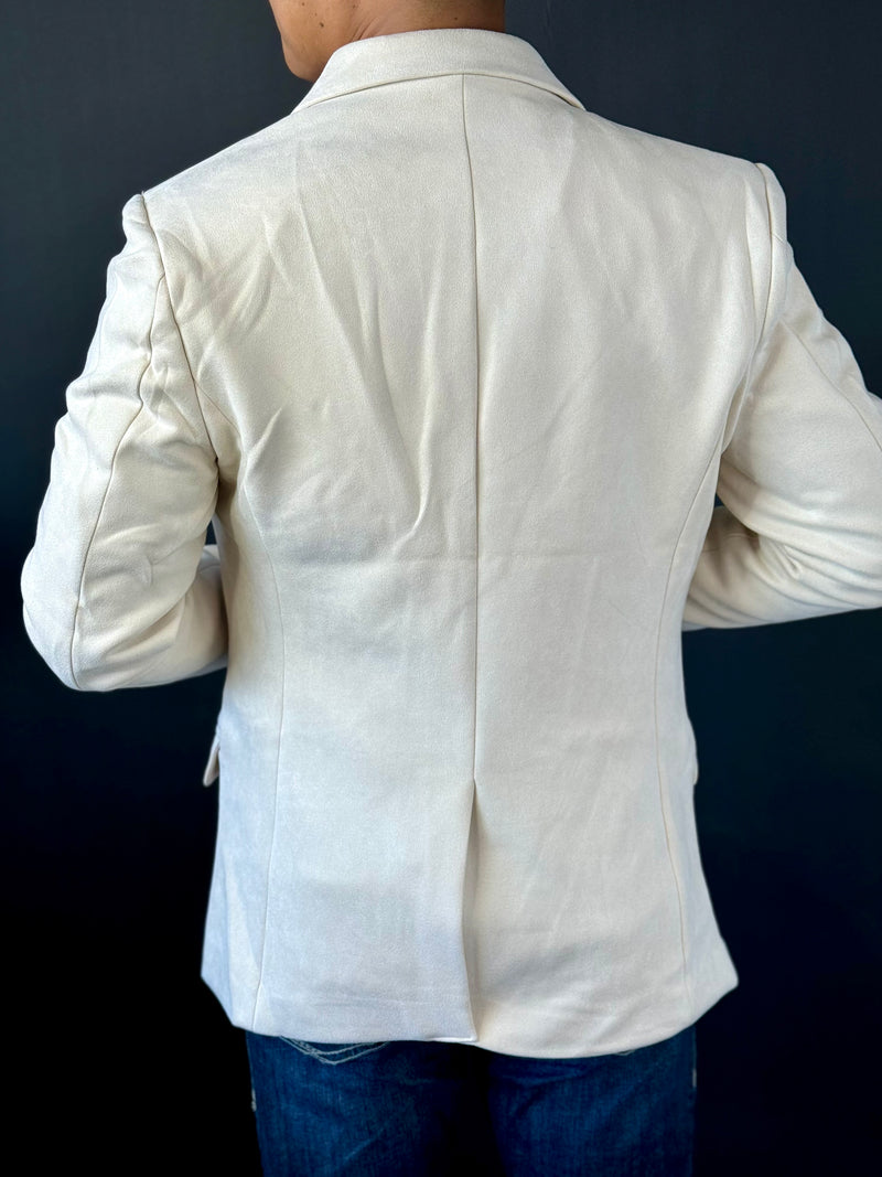 Men s Double Button Off White Suede Blazer Gamuza White