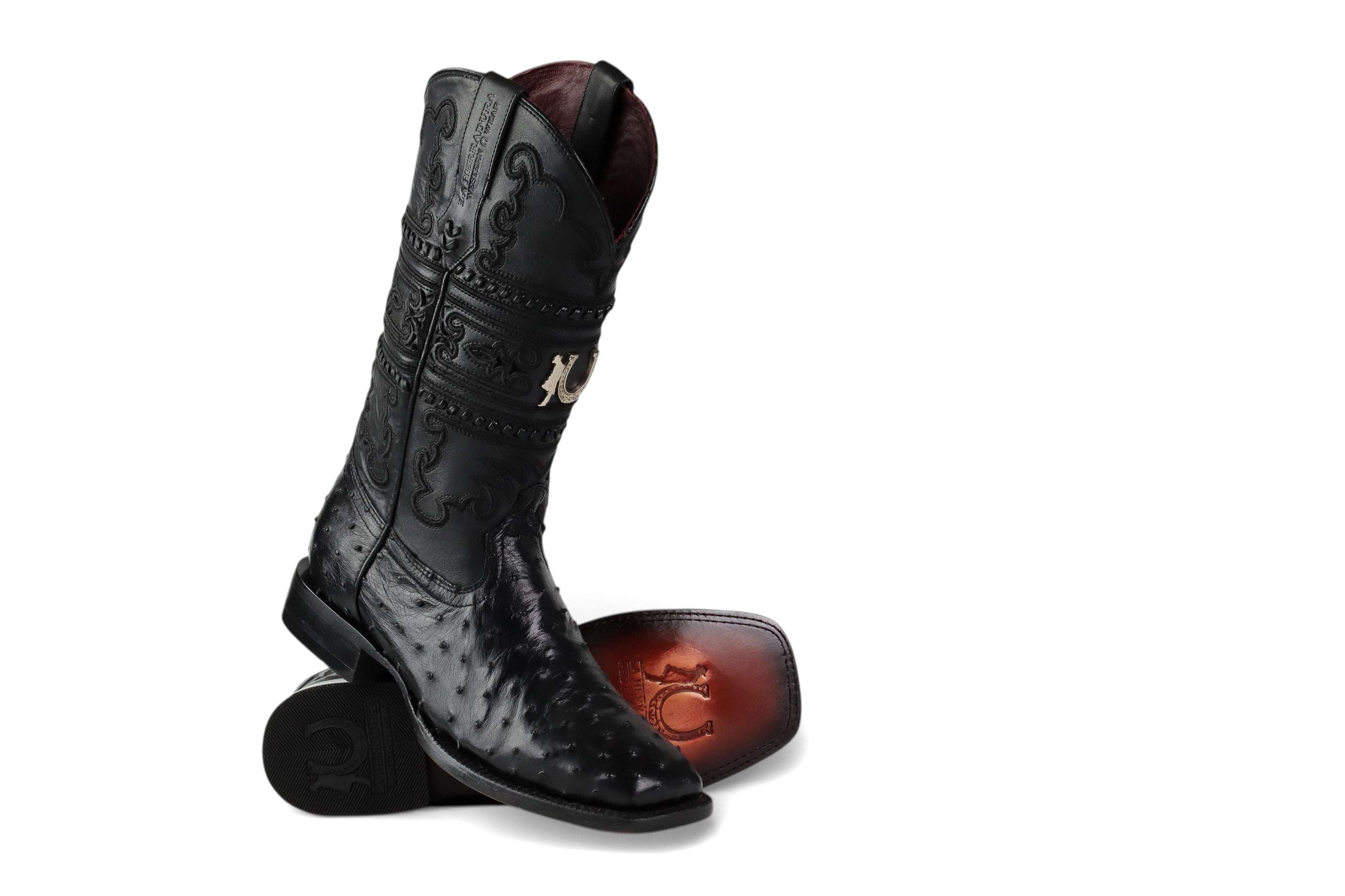 LA HERRADURA MENS PREMIUM OSTRICH BLACK SQ.TOE Laherradurawwnc.com