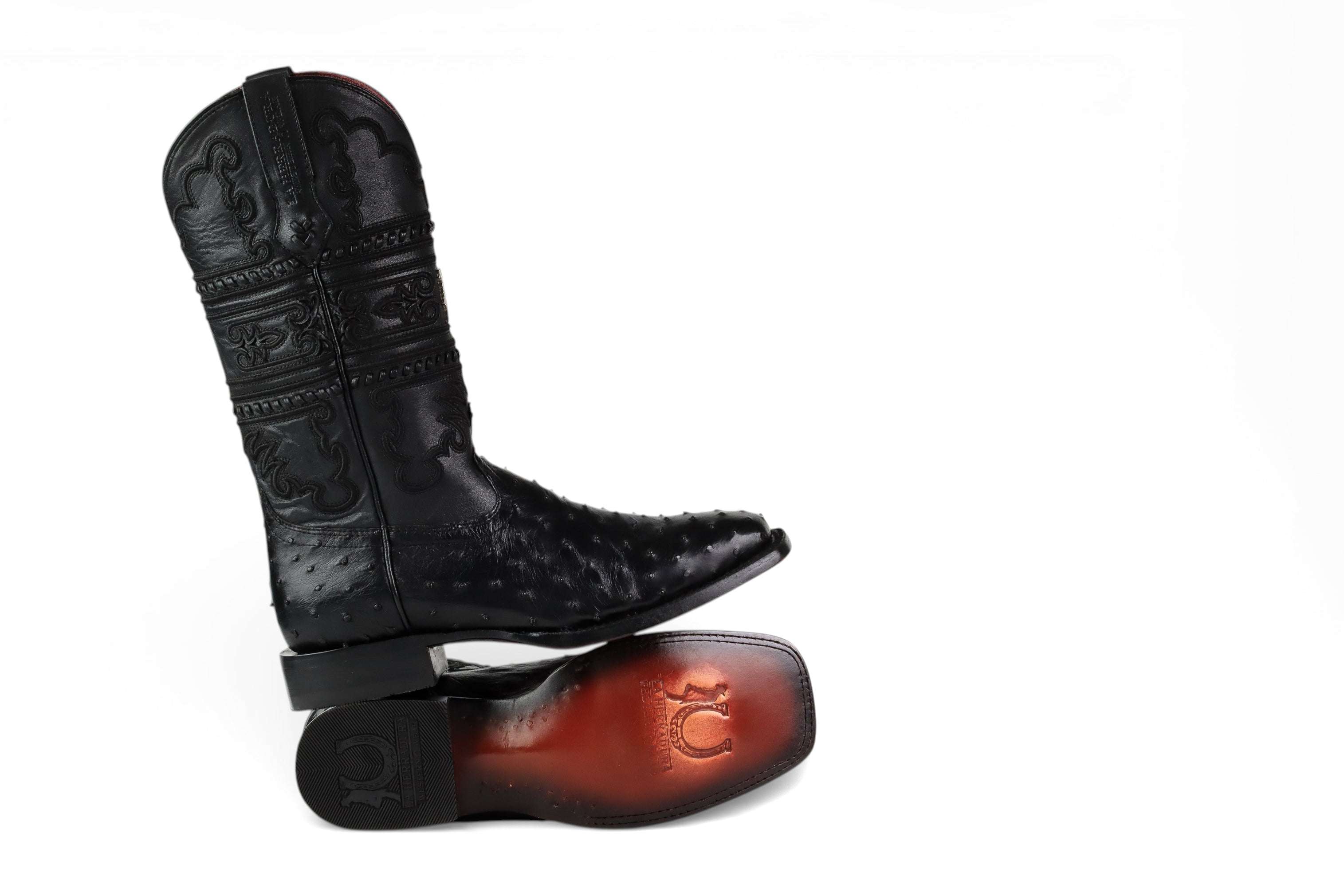 LA HERRADURA MENS PREMIUM OSTRICH BLACK SQ.TOE Laherradurawwnc.com