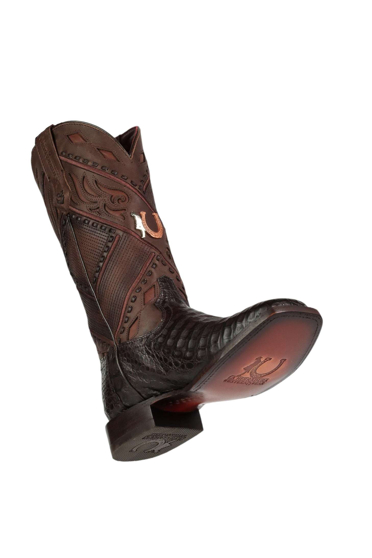 LA HERRADURA MENS PREMIUM BOOT EXOTIC CAIMAN CHOCOLATE SQ TOE Laherradurawwnc.com