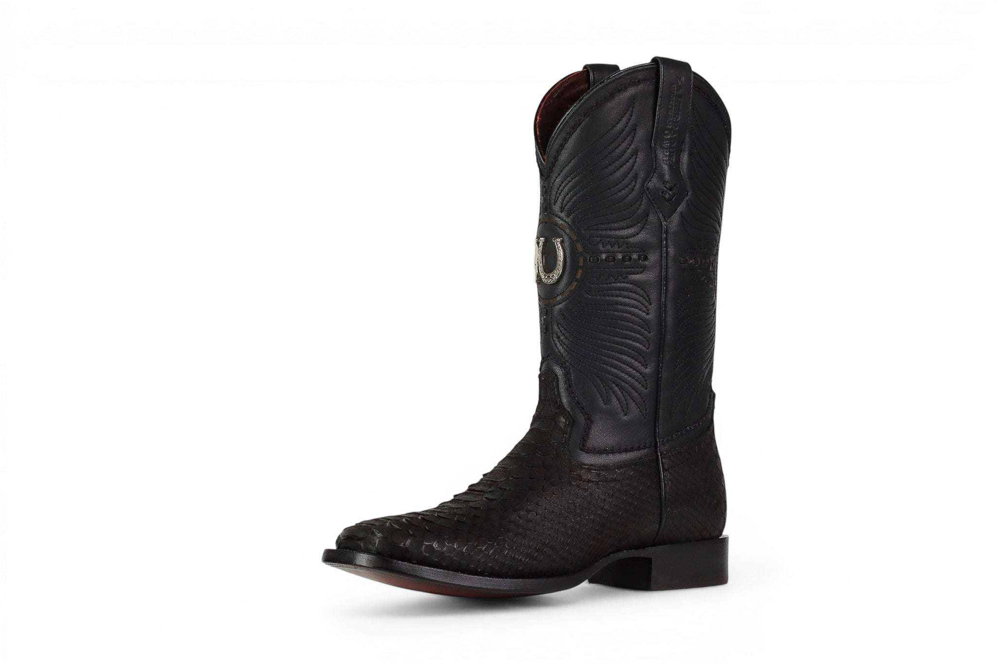 LA HERRADURA MENS PREMIUM EXOTIC NOBUCK PYTHON BLACK  SQ TOE Laherradurawwnc.com