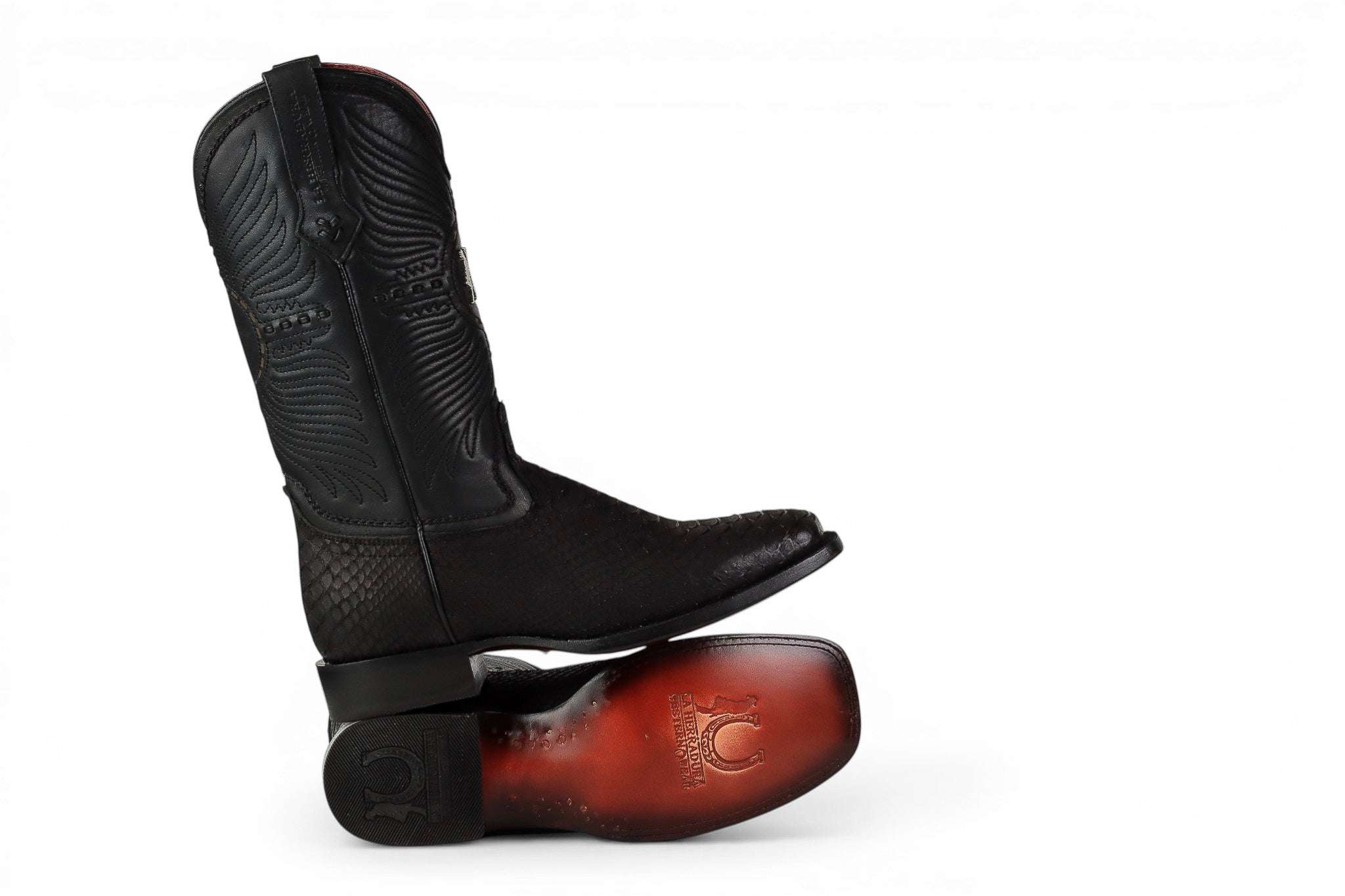 LA HERRADURA MENS PREMIUM EXOTIC NOBUCK PYTHON BLACK  SQ TOE Laherradurawwnc.com