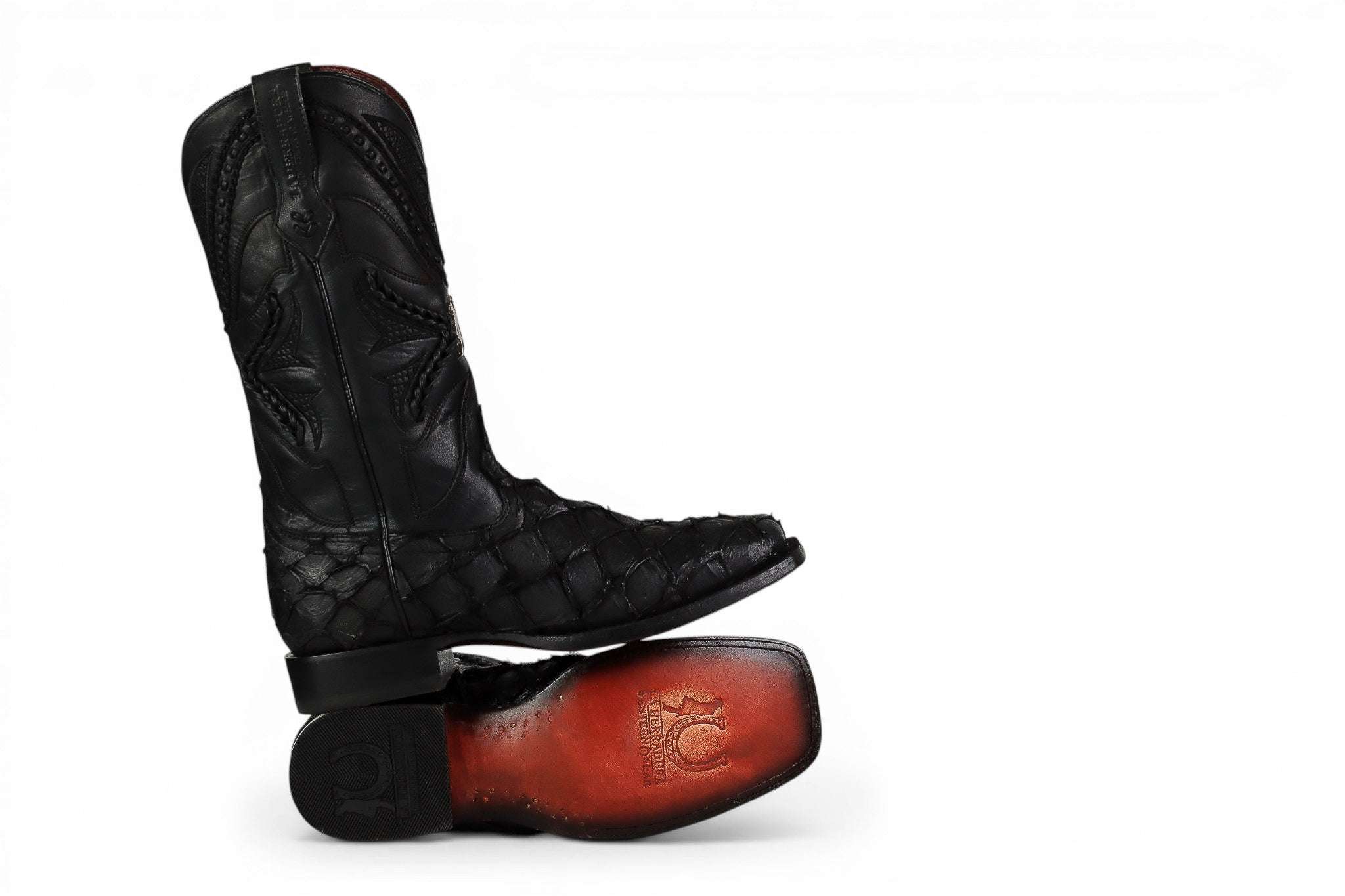 LA HERRADURA MENS PREM. EXOTIC FISH BLACK SQ TOE Laherradurawwnc.com