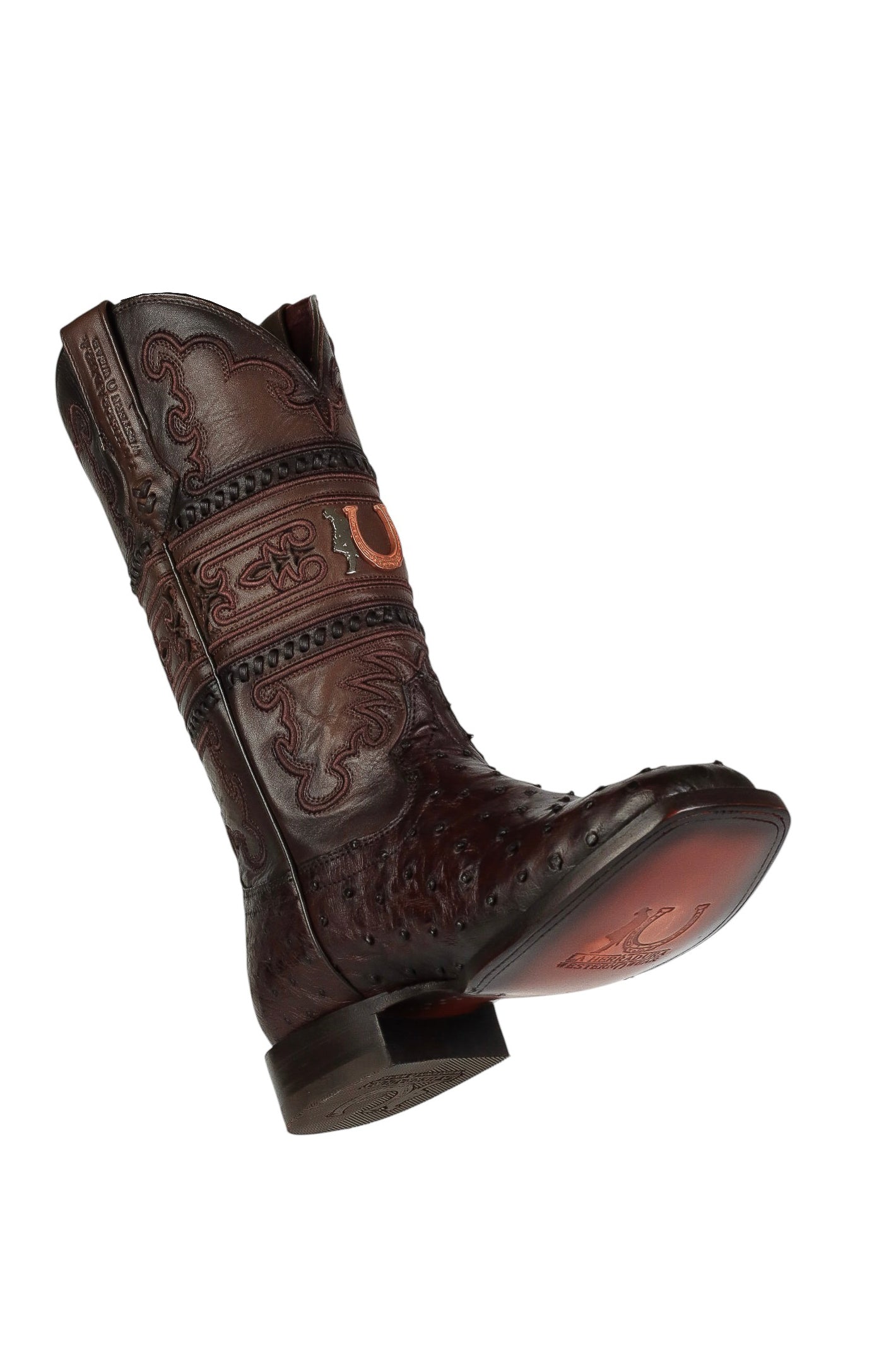 LA HERRADURA MENS PREMIUM EXOTIC OSTRICH MAHOGANY SQ TOE
