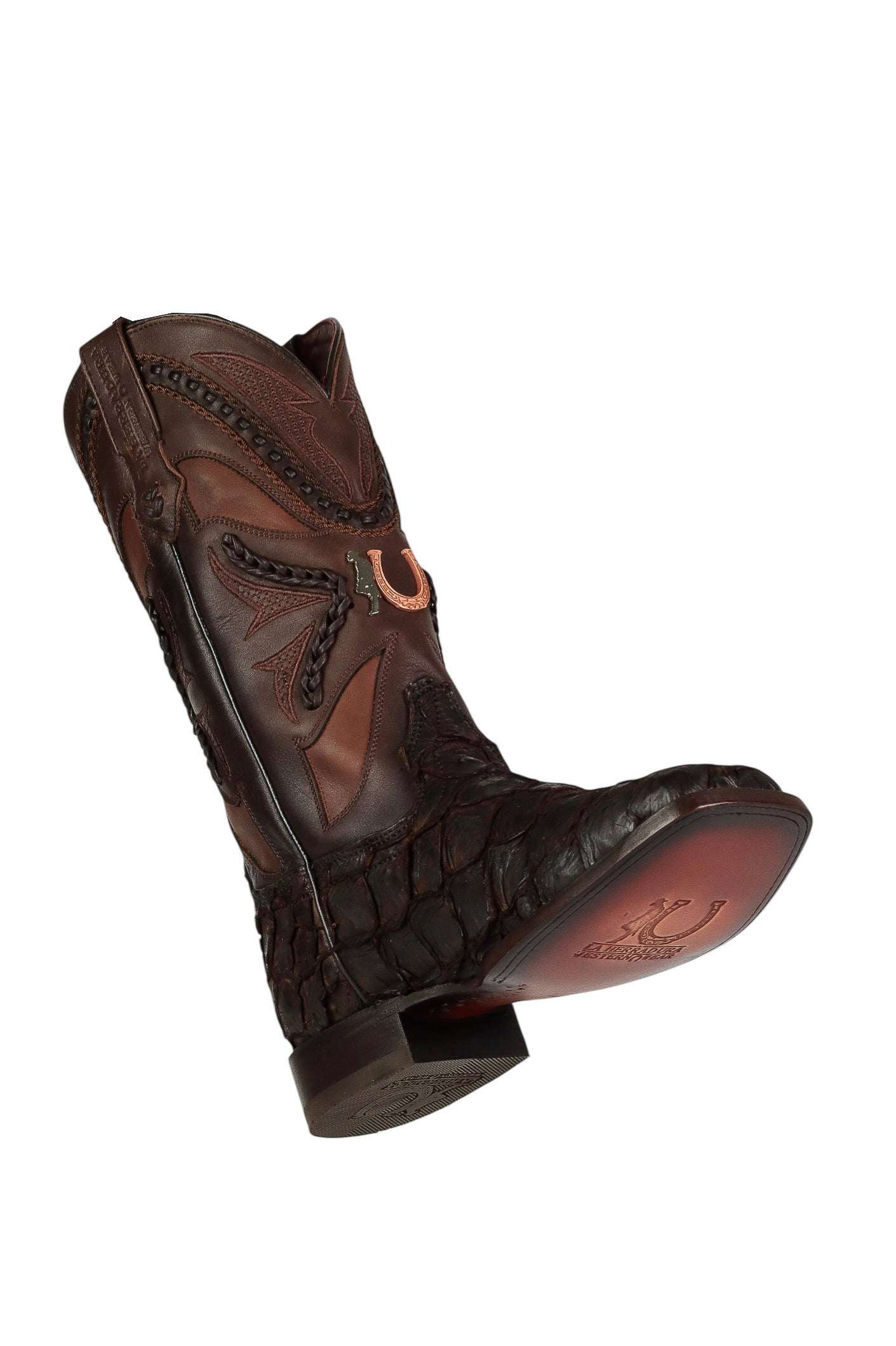 LA HERRADURA MENS PREMIUM BOOT EXOTIC FISH CHOCOLATE SQ TOE Laherradurawwnc.com