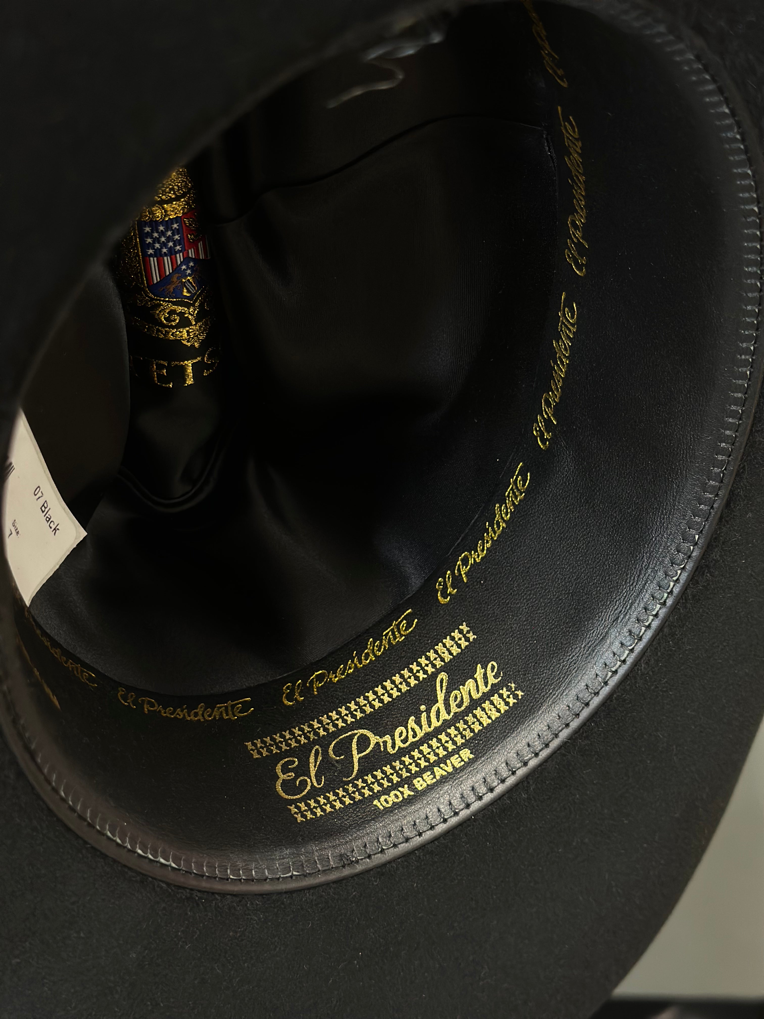 STETSON COWBOY HAT 100X EL PRESIDENTE BLACK COPA CHICA