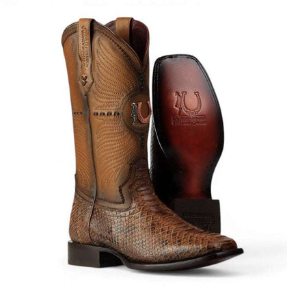 LA HERRADURA BOTA PREMIUM PARA CABALLERO PITÓN EXÓTICO COGNAC PUNTA CUADRADA