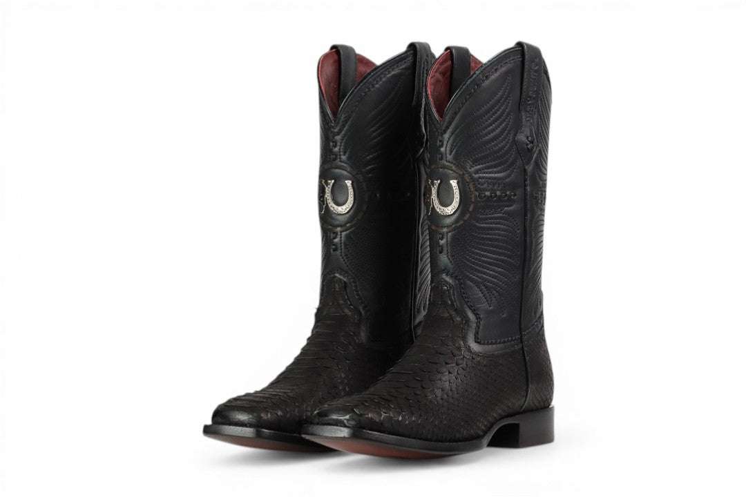 LA HERRADURA MENS PREMIUM EXOTIC NOBUCK PYTHON BLACK  SQ TOE Laherradurawwnc.com