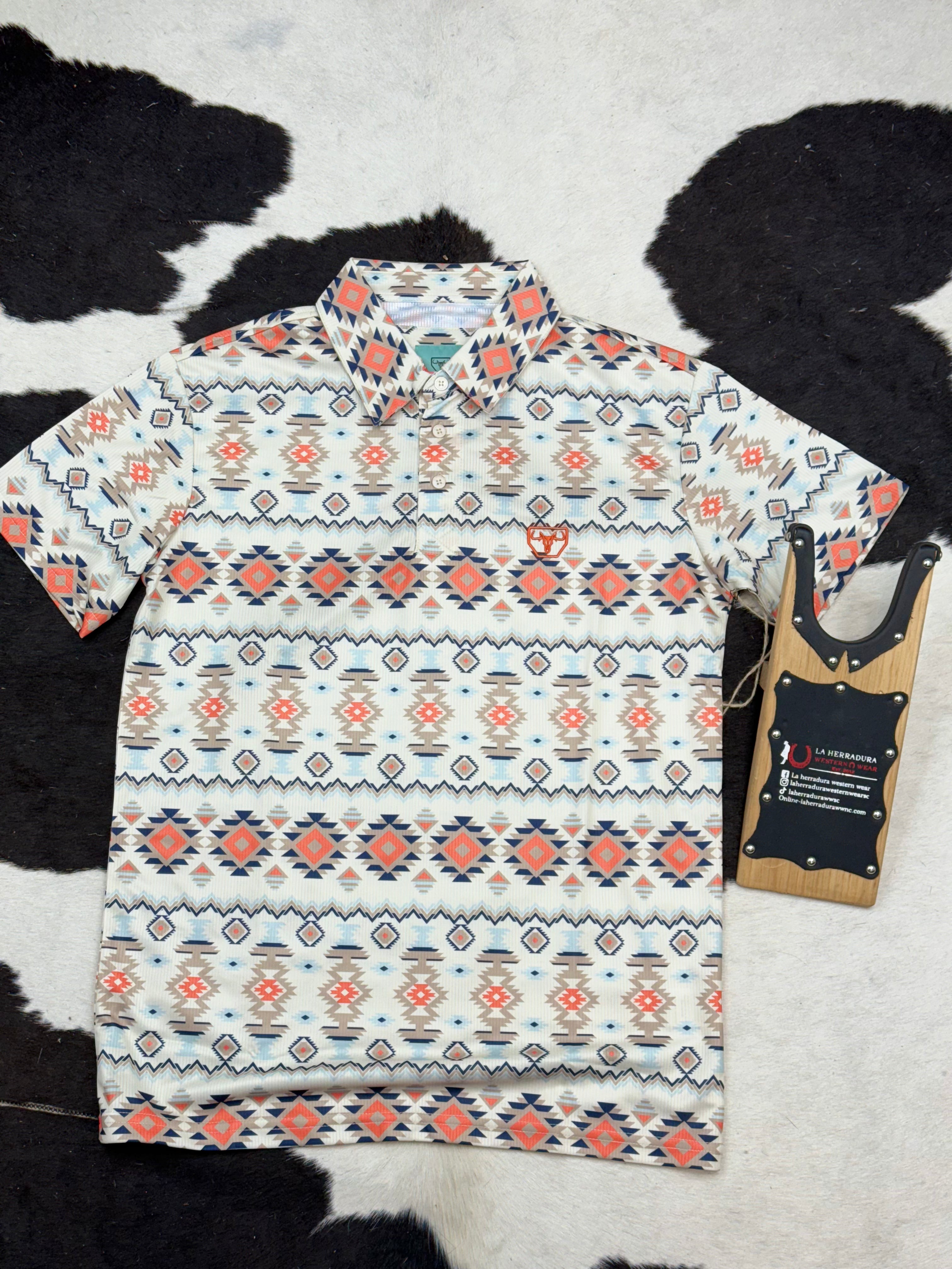 ORANGE AZTEC POLO SHORT SLEEVE SHIRT