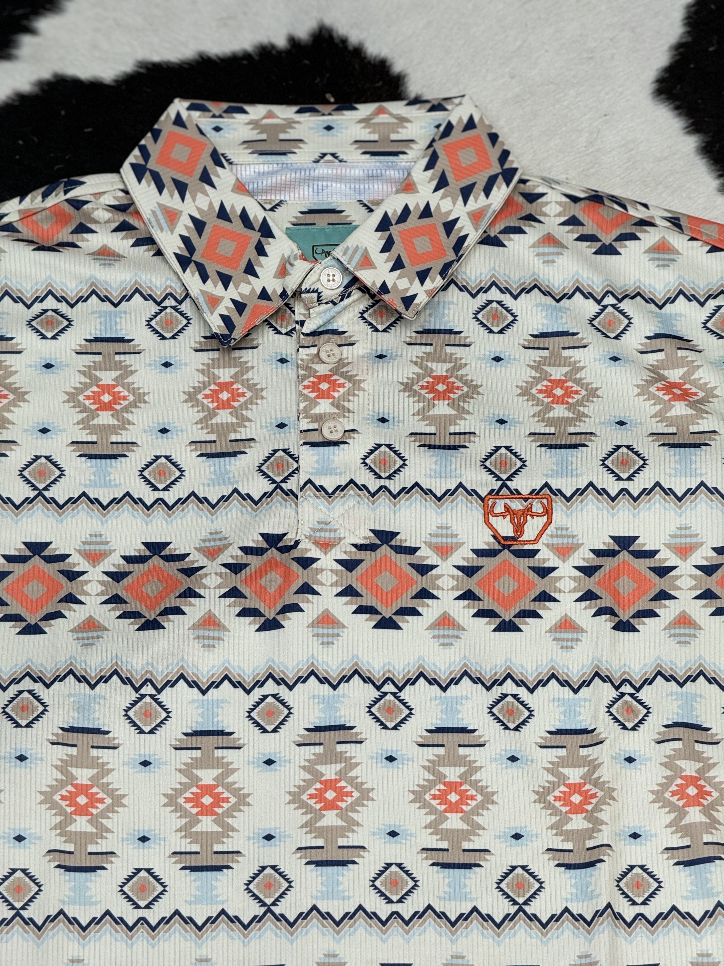 ORANGE AZTEC POLO SHORT SLEEVE SHIRT