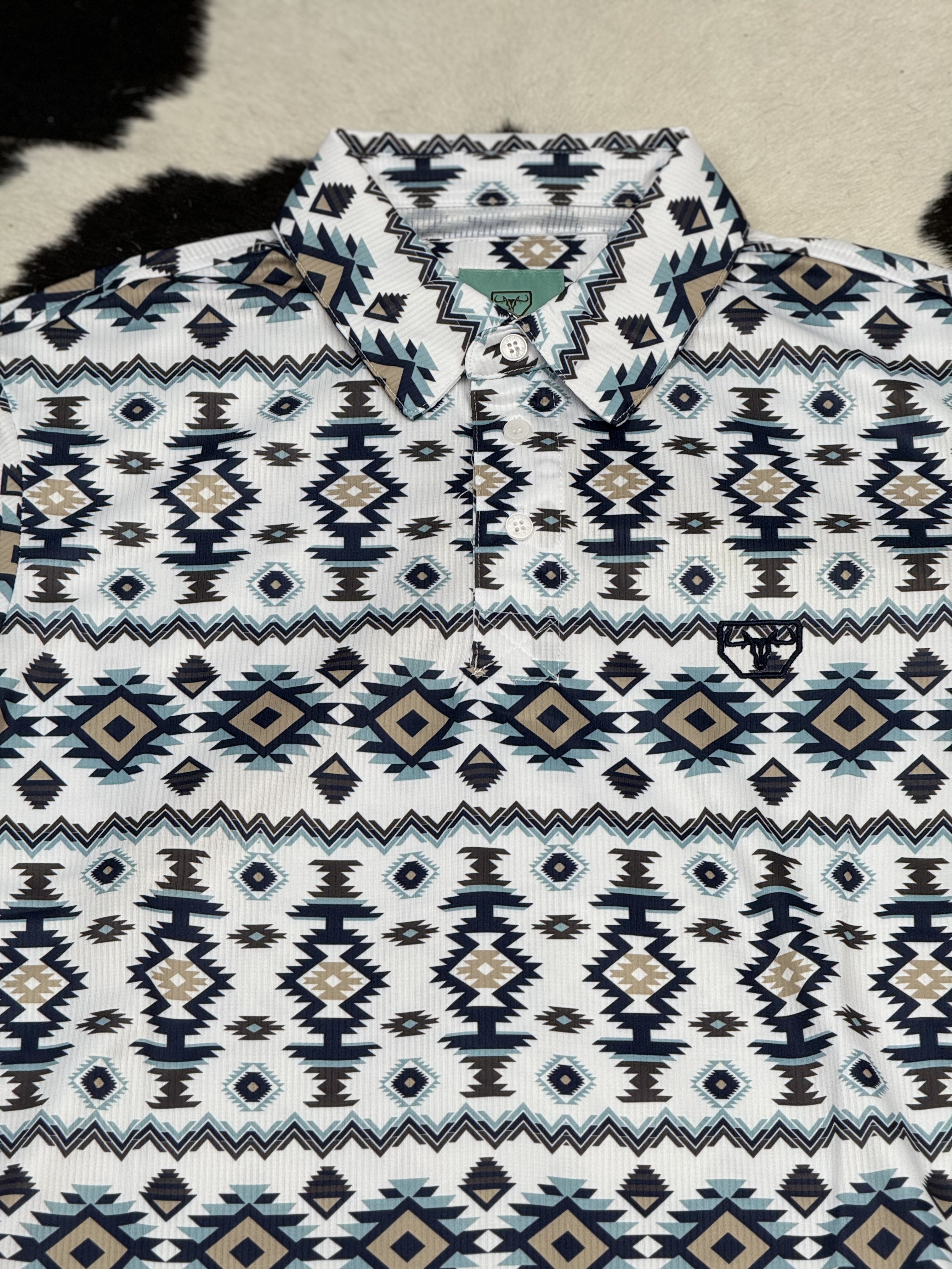 WHITE BLUE POLO AZTEC MARINE SHORT SLEEVE SHIRT