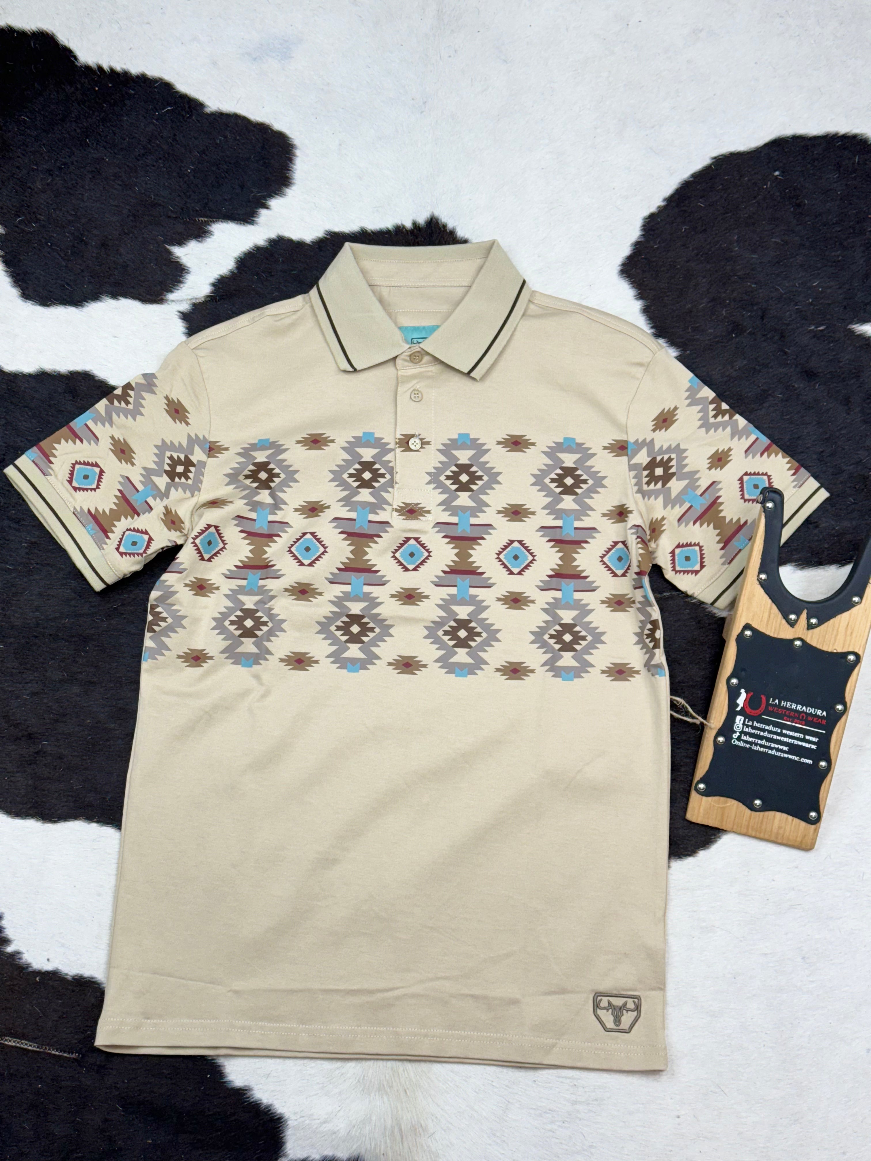 TAUPE AZTEC POLO SHORT SLEEVE SHIRT