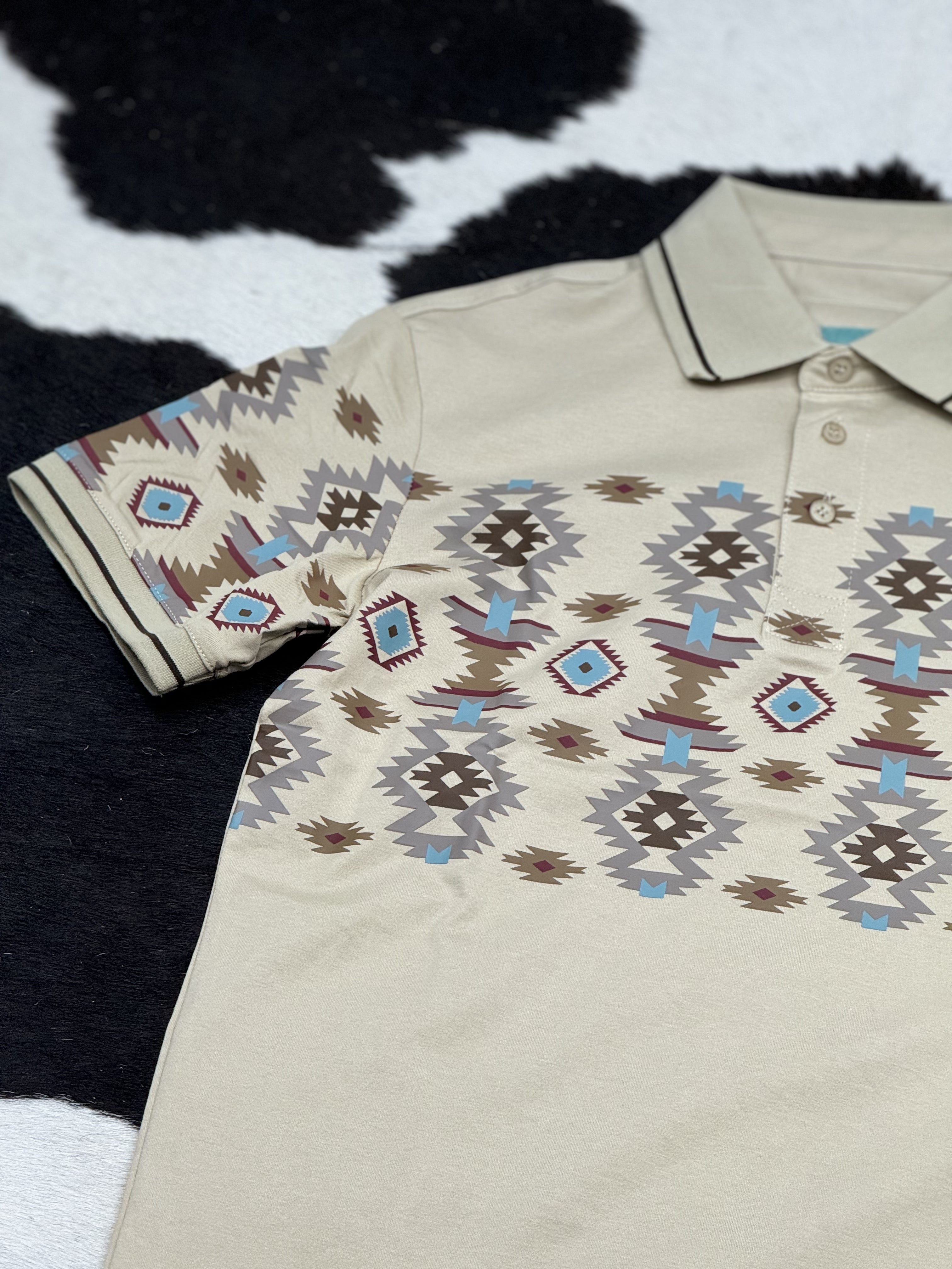 TAUPE AZTEC POLO SHORT SLEEVE SHIRT