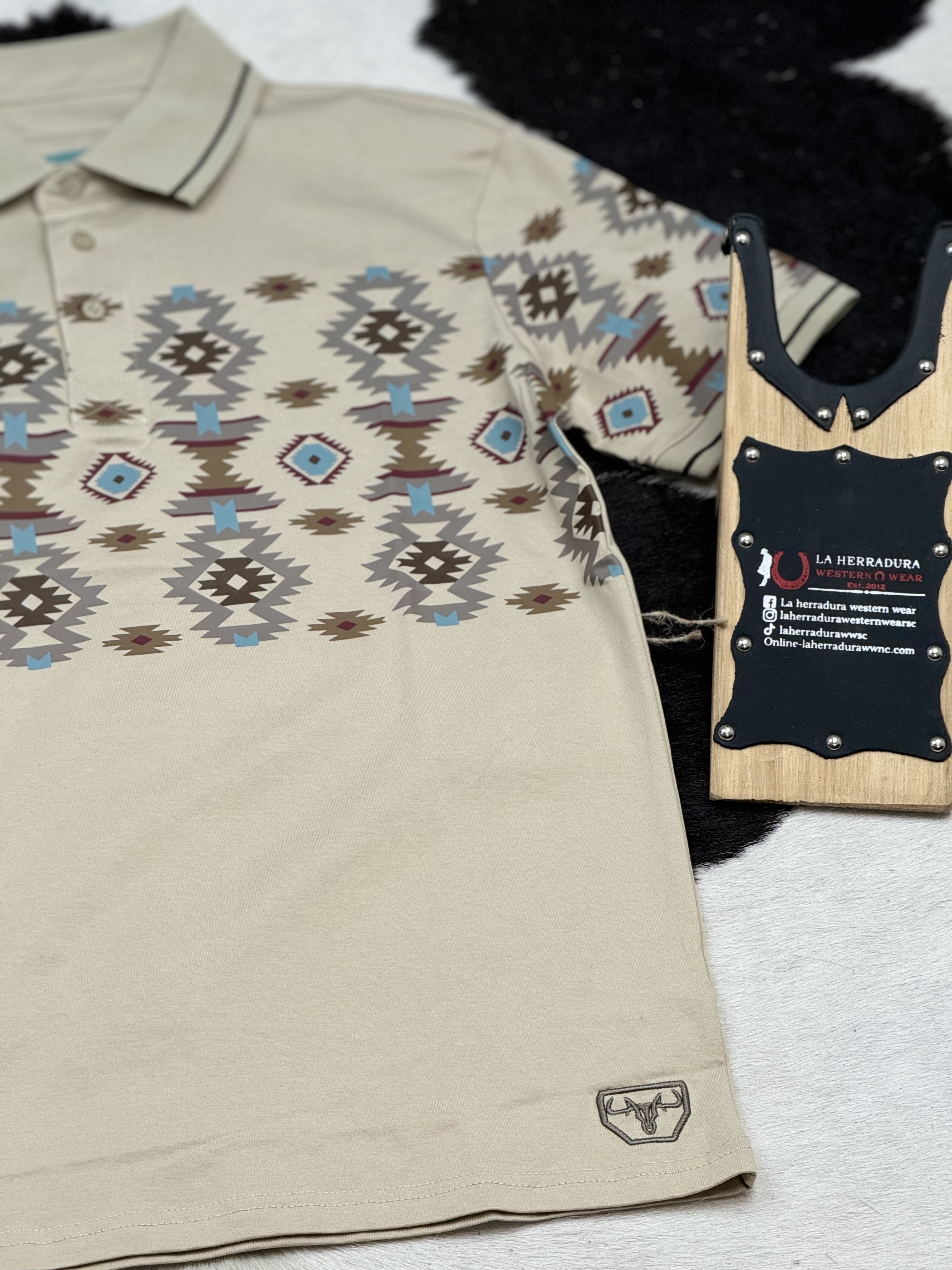 TAUPE AZTEC POLO SHORT SLEEVE SHIRT