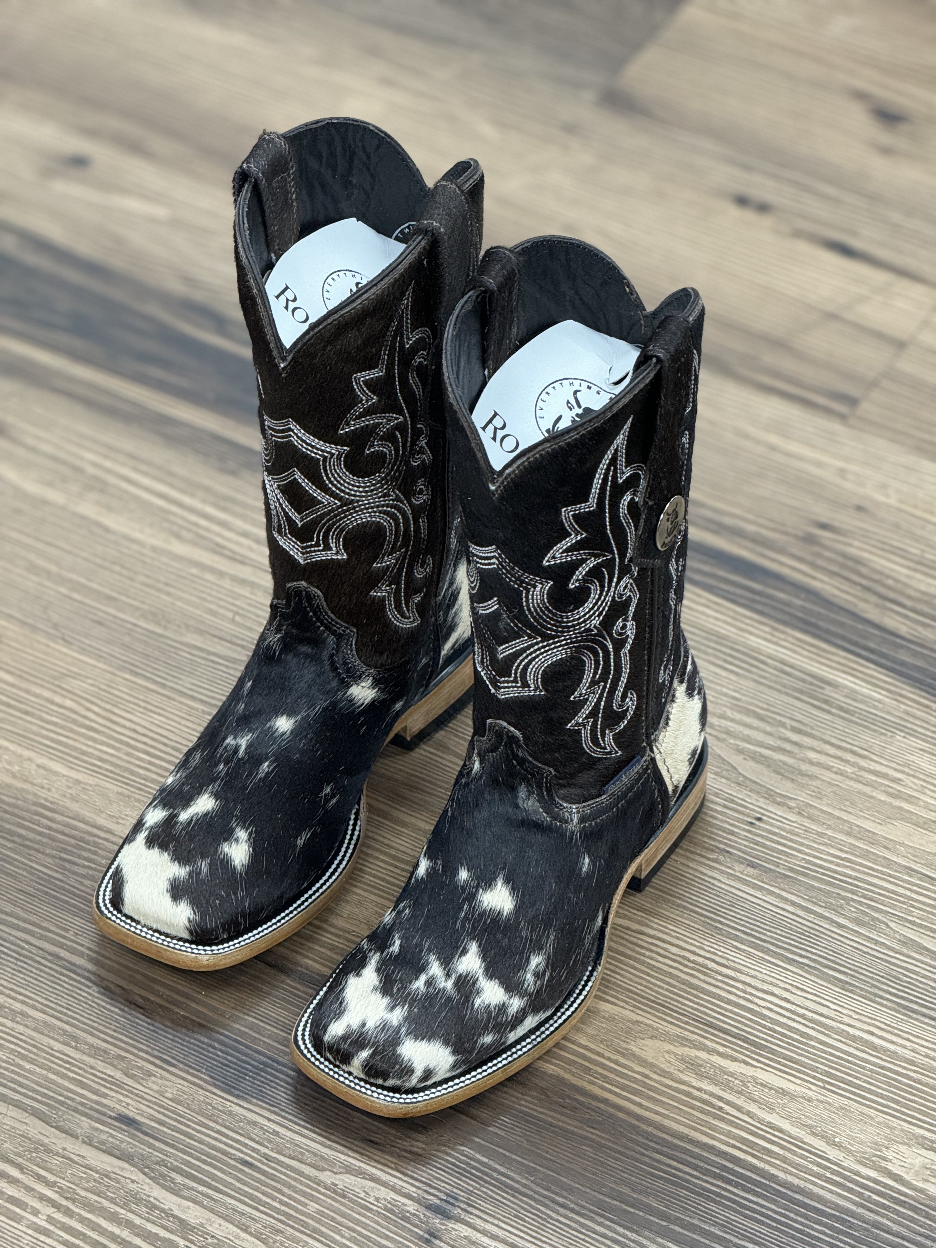 WOMENS ROCK'EM BLACK & WHITE COWHIDE TOP BOOT  KATHERINE (EVERY PAIR IS UNIQUE)