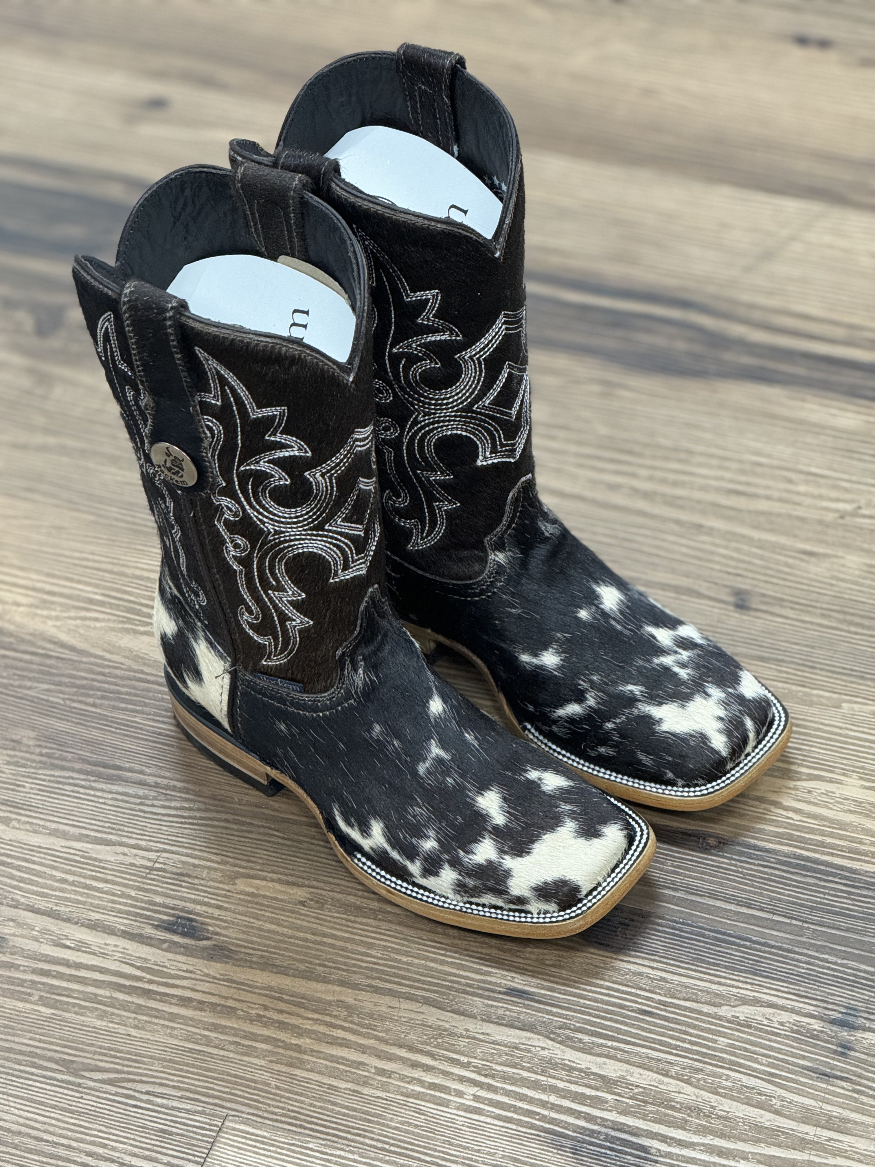 WOMENS KATHERINE BLACK & WHITE COWHIDE TOP BOOT (EVERY PAIR IS UNIQUE)