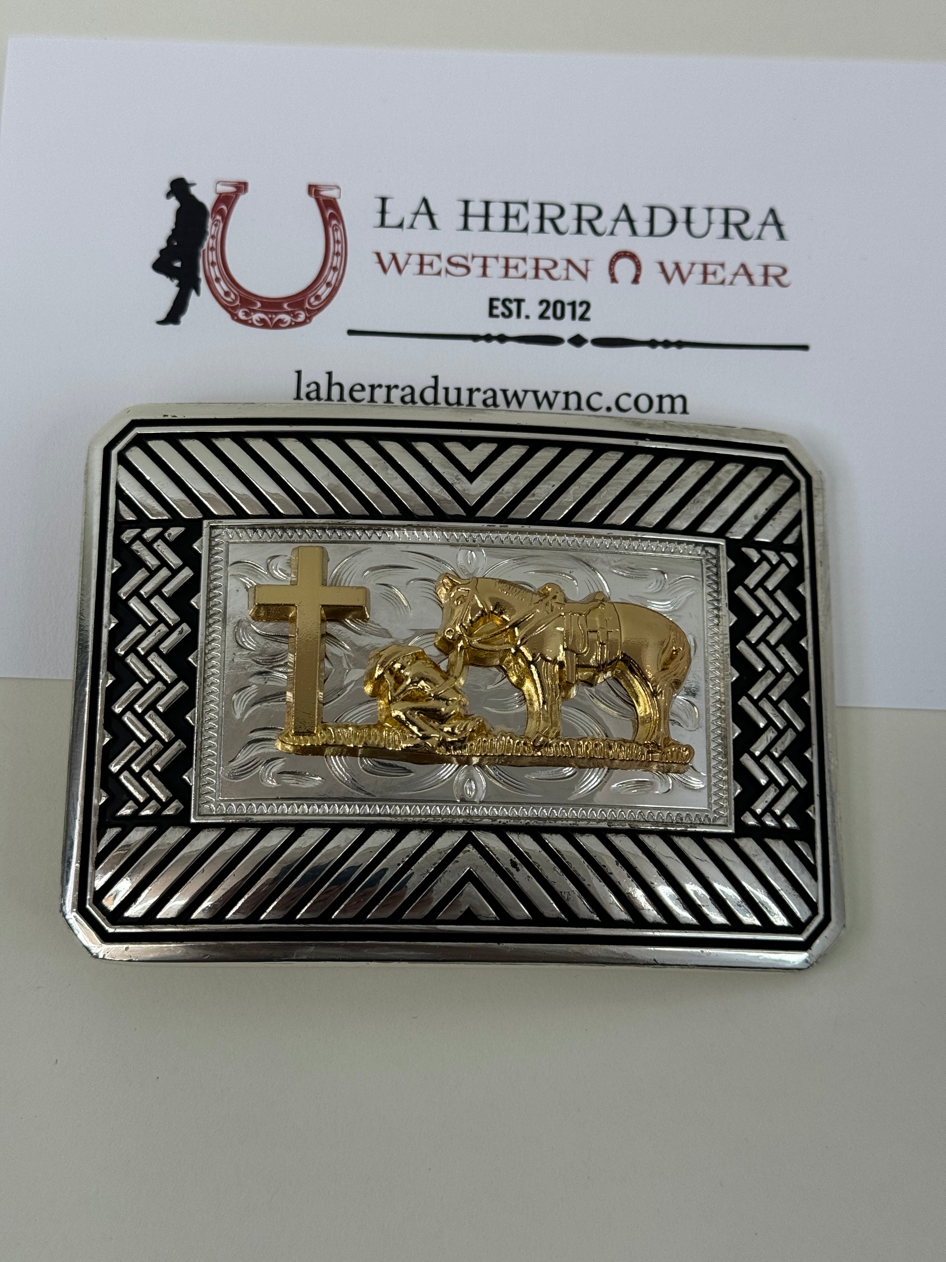 JINETE CRUZ HORSE SILVER/BLACK DETAIL SQUARE BUCKLE