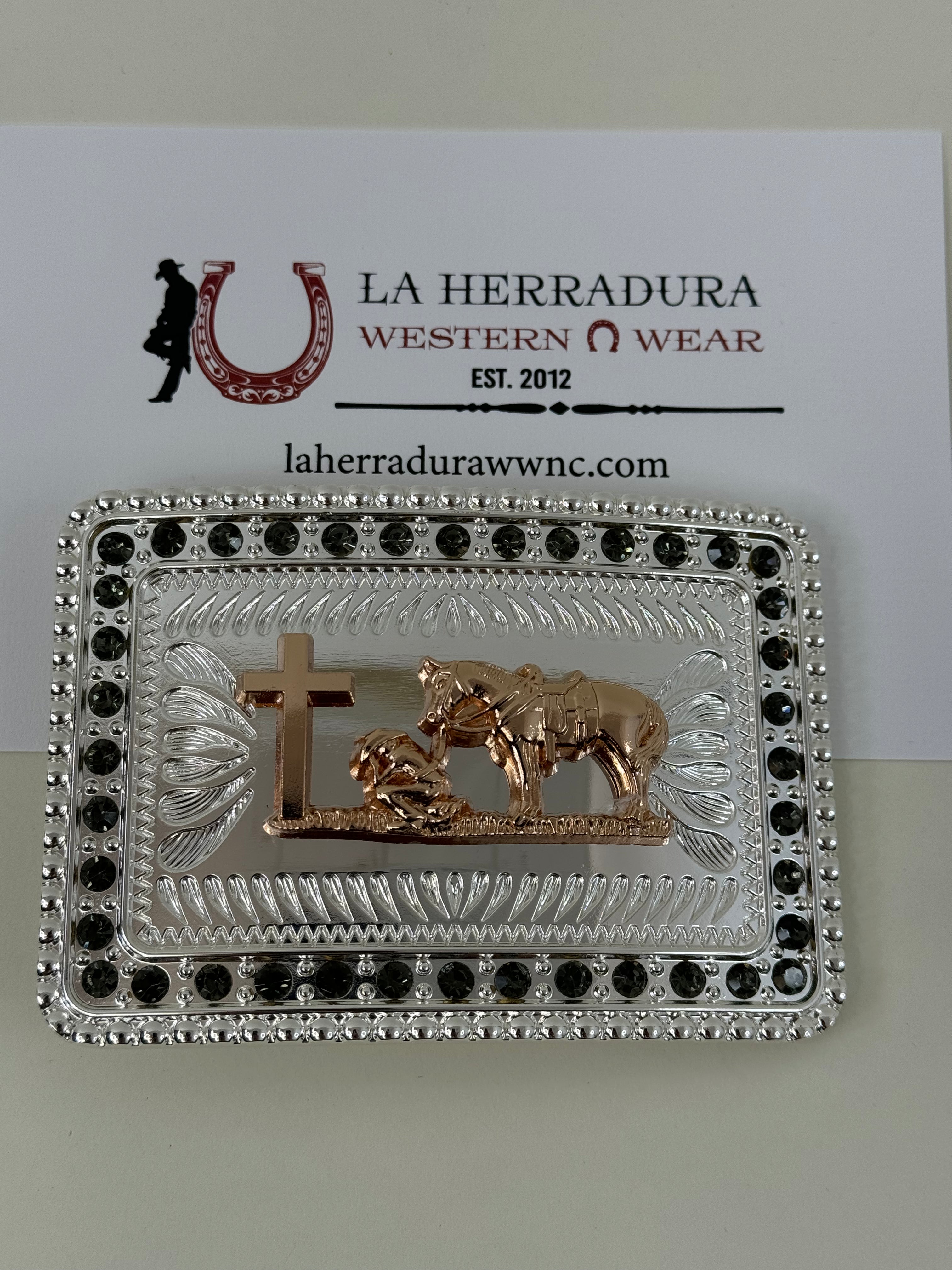 JINETE CRUZ HORSE GOLD SILVER DETAIL SQUARE BUCKLE