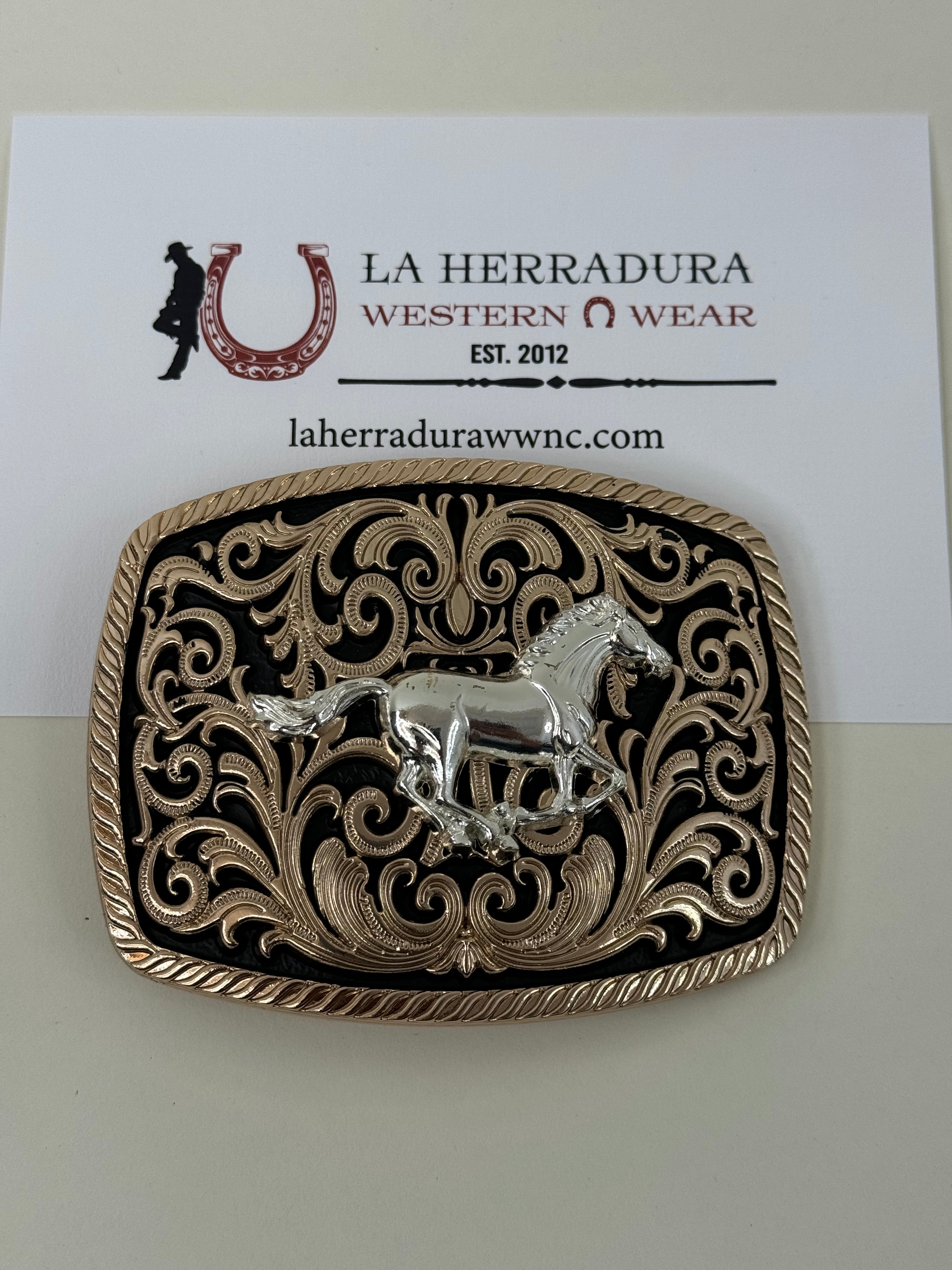 RUNNING HORSE GOLD DETAIL SQUARE BUCKLE