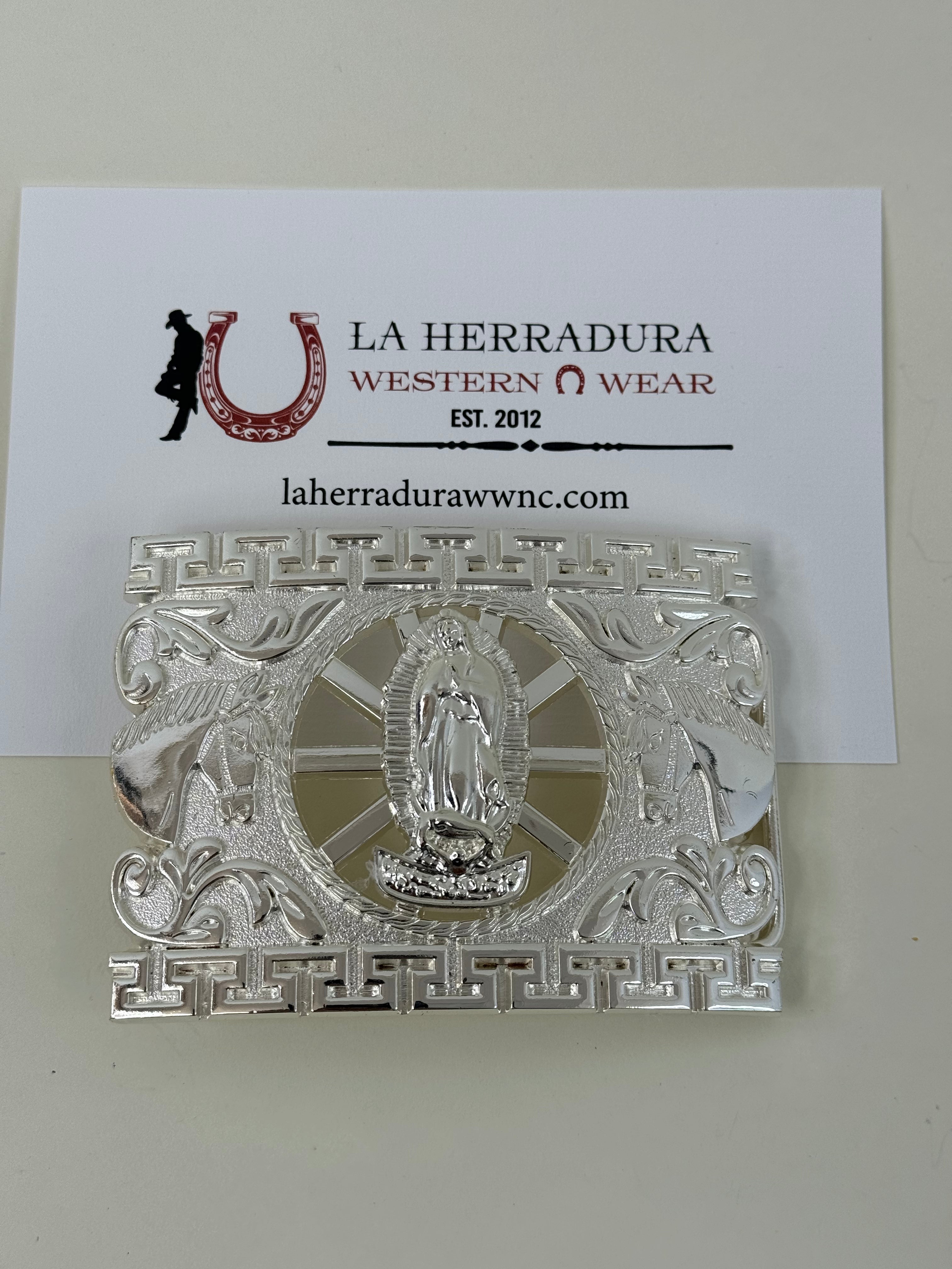 VIRGEN DE GUADALUPE SILVER DETAIL SQUARE BUCKLE