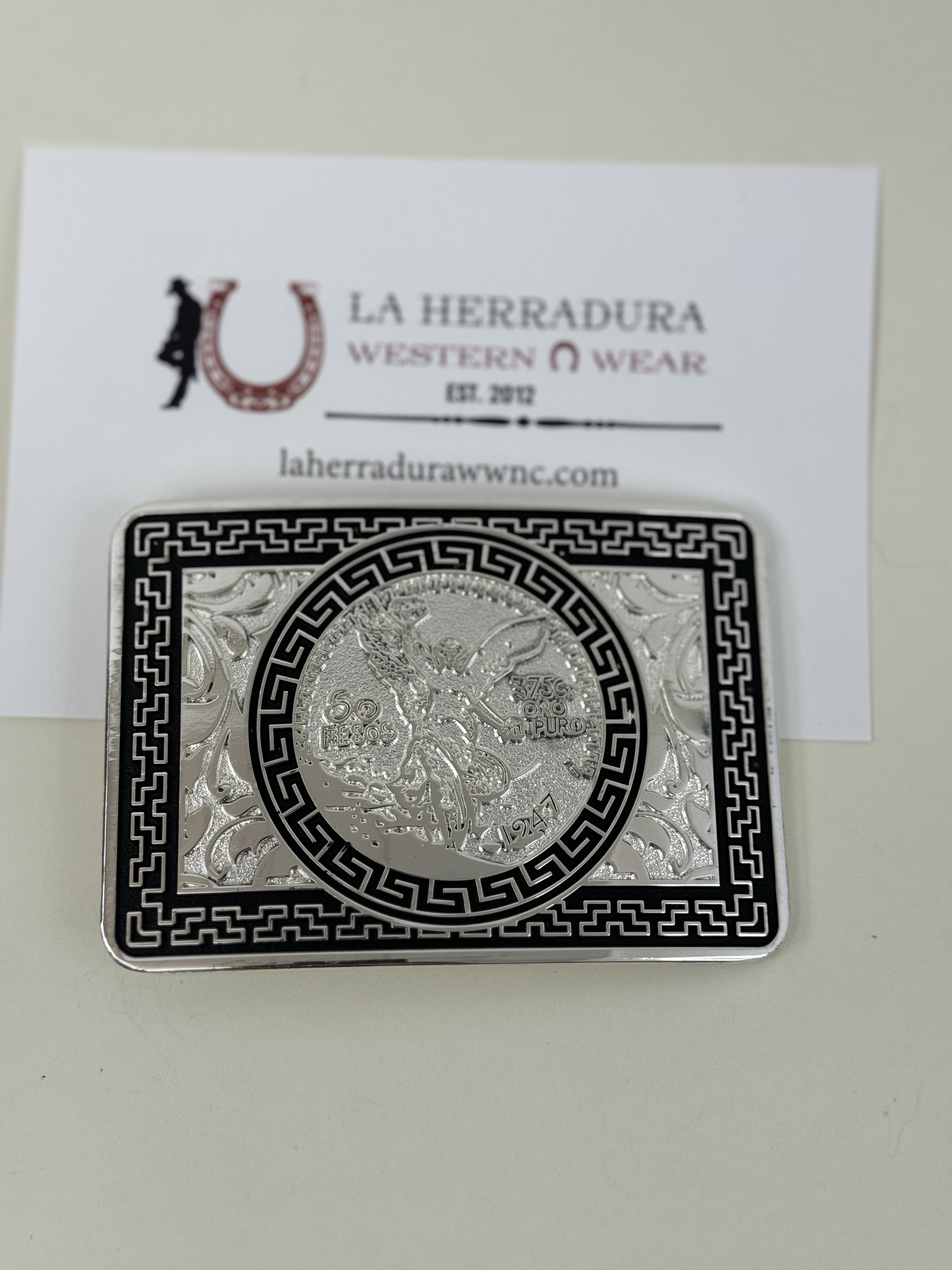 CENTENARIO NEGRO SILVER DETAIL SQUARE BUCKLE