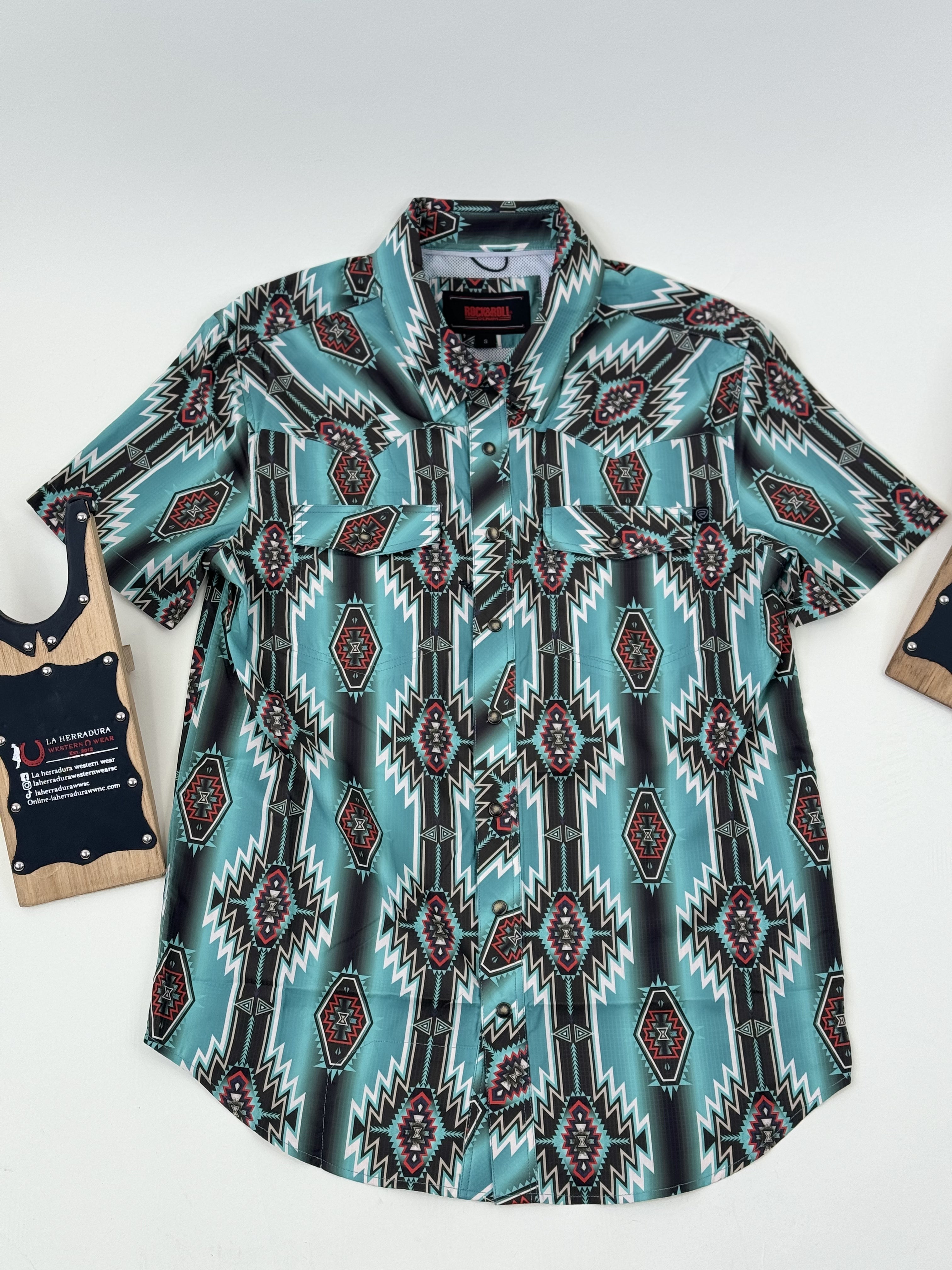 ROCK&ROLL TURQUOISE AZTEC SNAP SHORT SLEEVE 4804