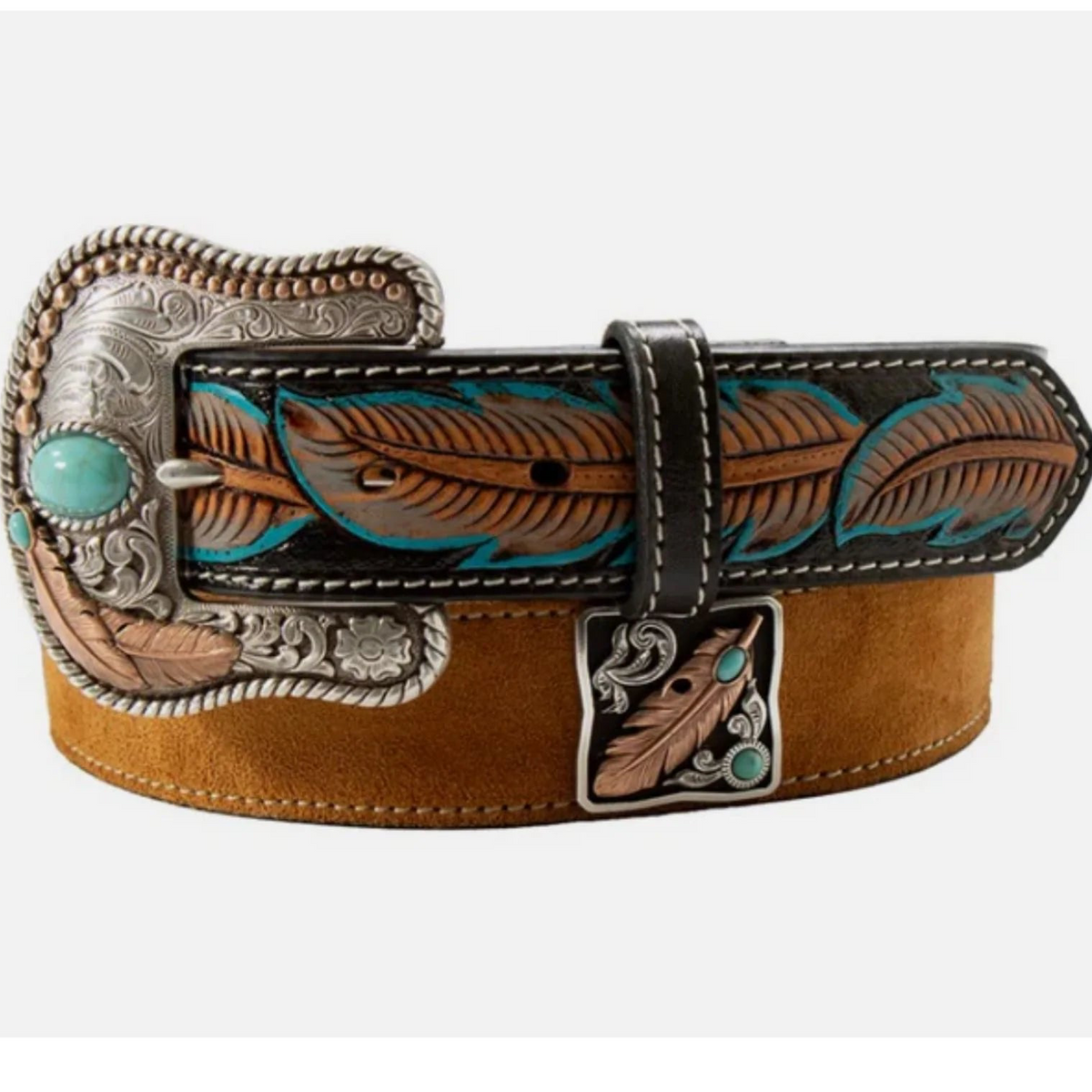 NOCANA WOMENS BELT TORQUES FEATHER TOOLED SWADE LEATHER N320007208