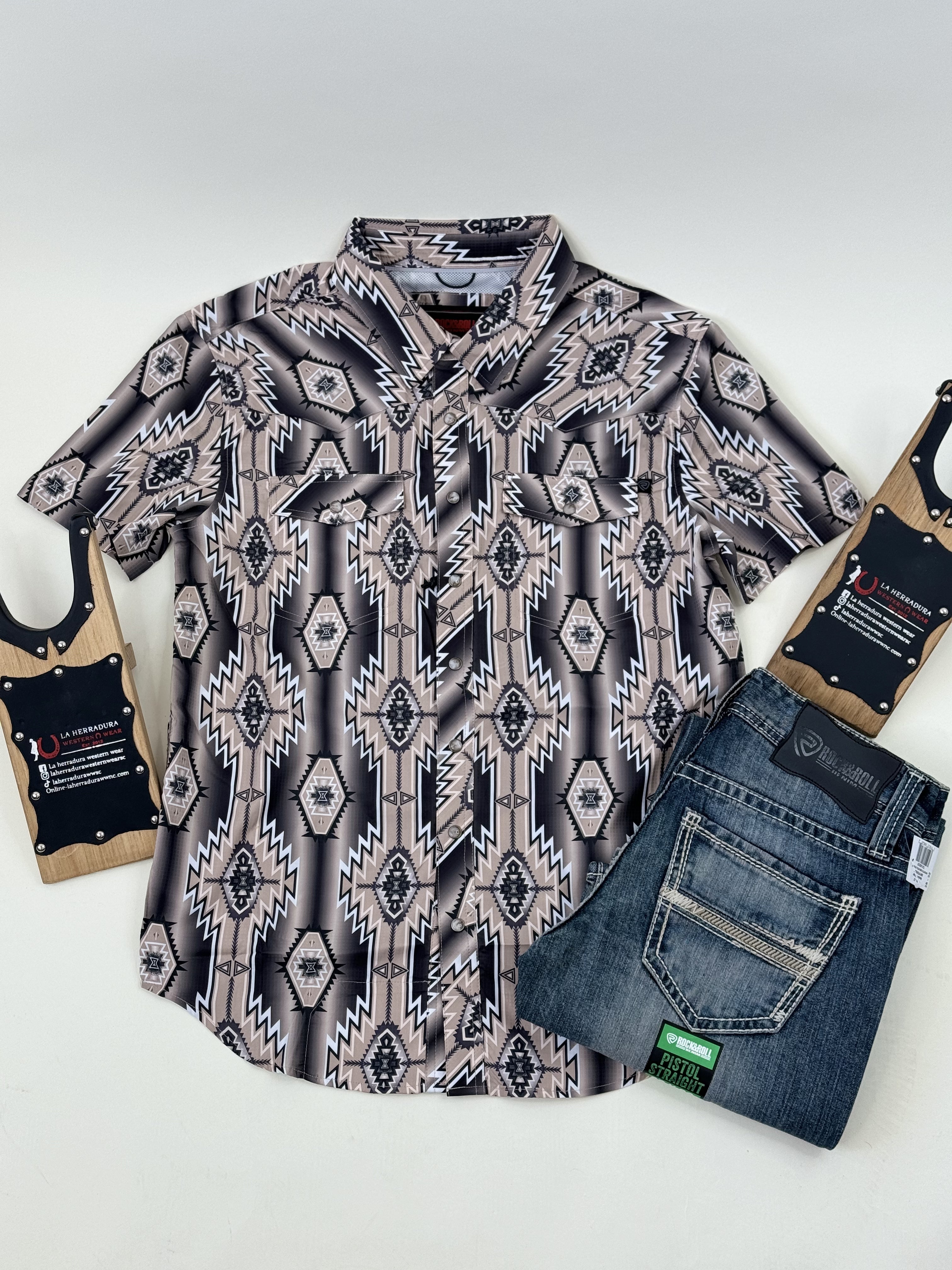 ROCK&ROLL BROWN AZTEC SNAP SHORT SLEEVE 4806