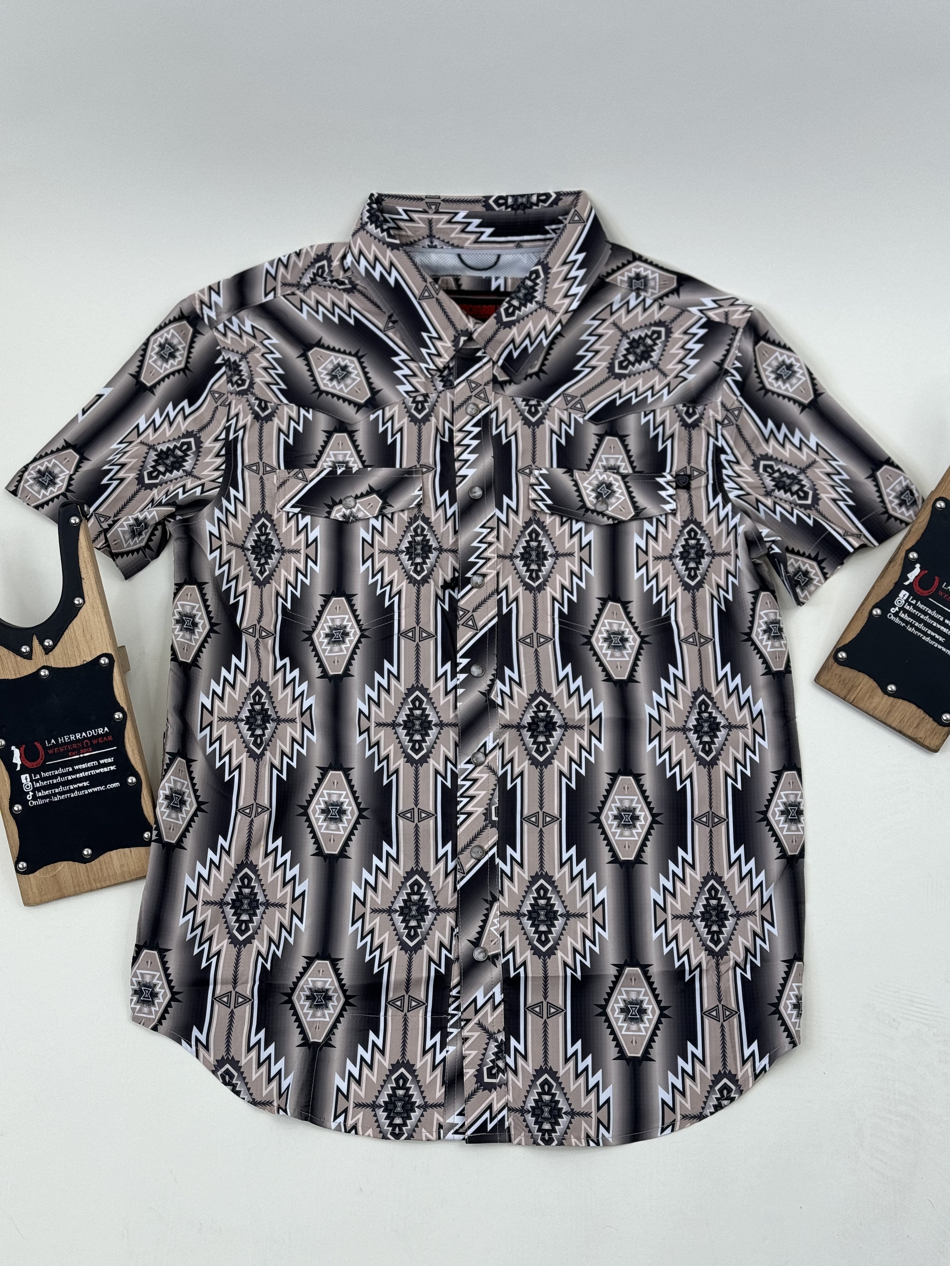 ROCK&ROLL BROWN AZTEC SNAP SHORT SLEEVE 4806