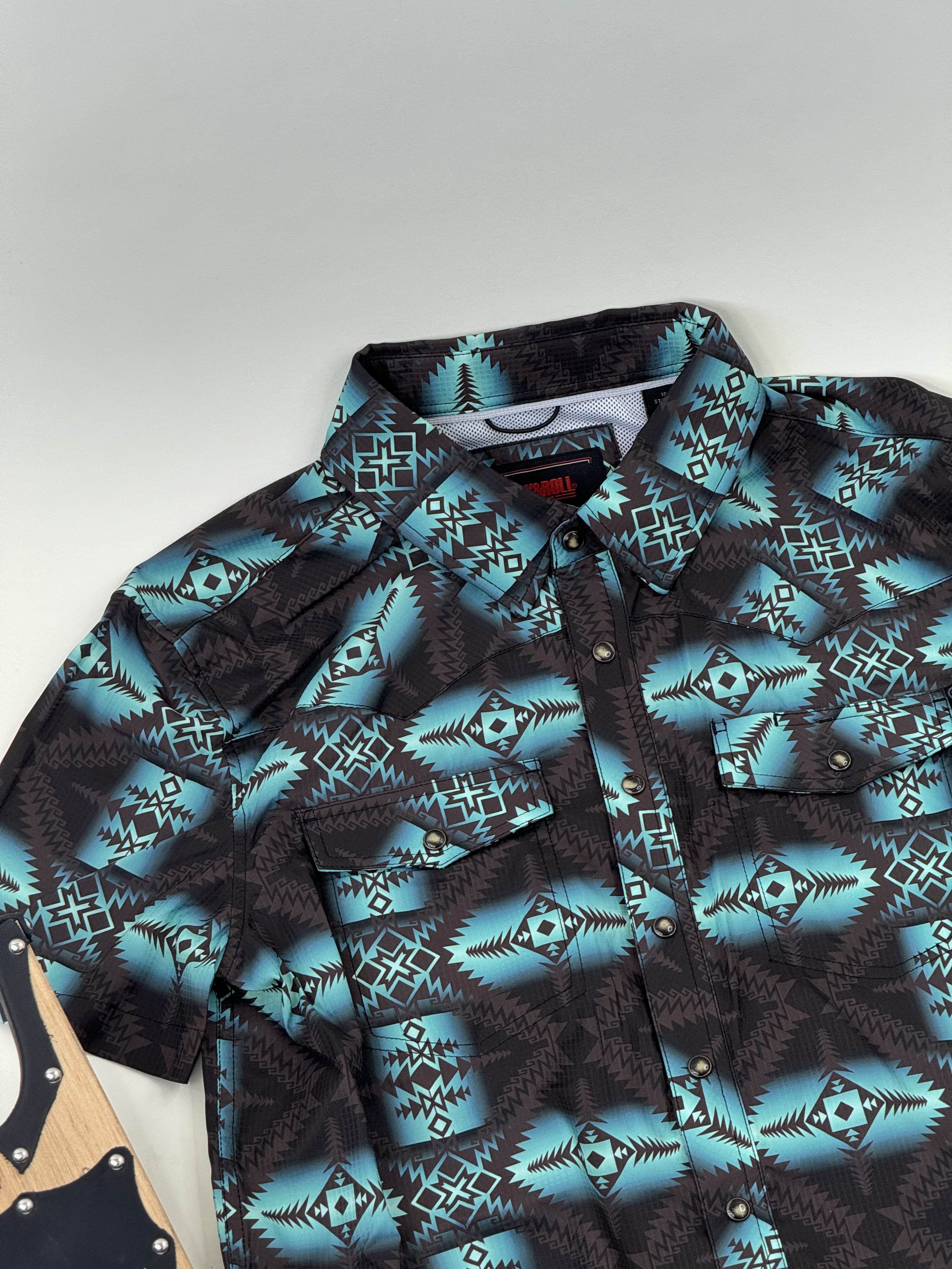 ROCK&ROLL TEAL AZTEC SNAP SHORT SLEEVE 4808